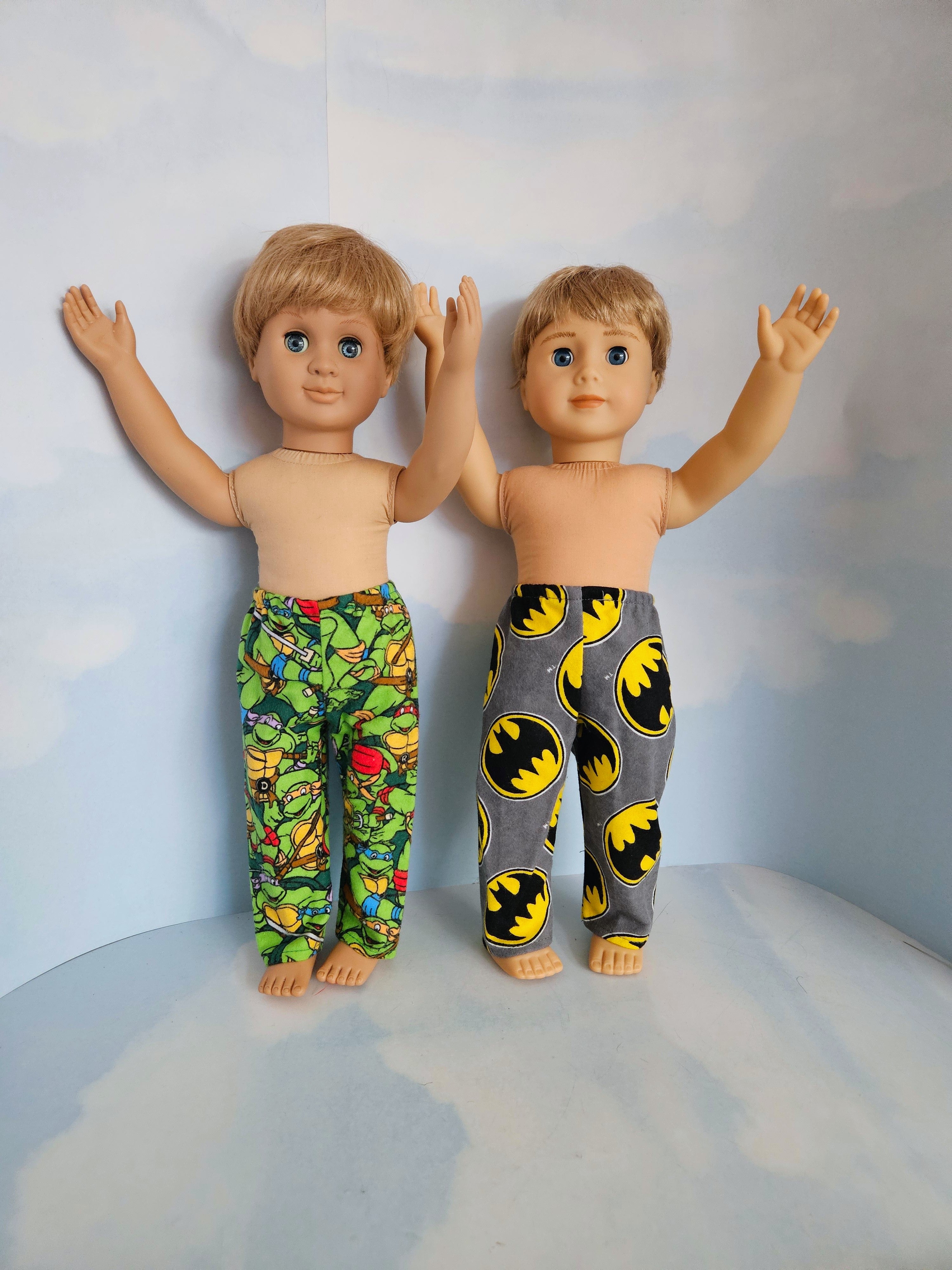 Two Pair Pajama Pants Batman - Ninja Turtle/handmade/AG doll/18 inch boy doll