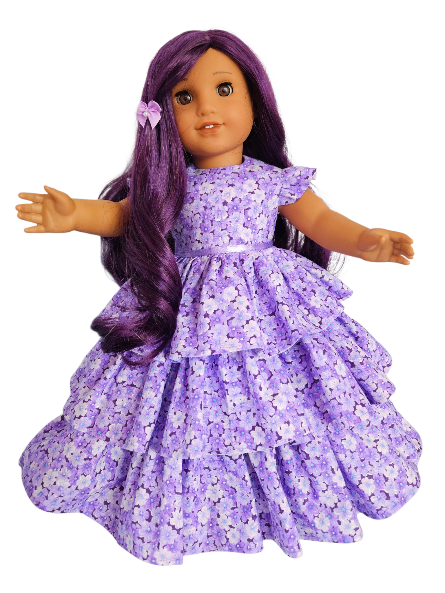 Purple Floral Ruffle Gown for 18 inch doll