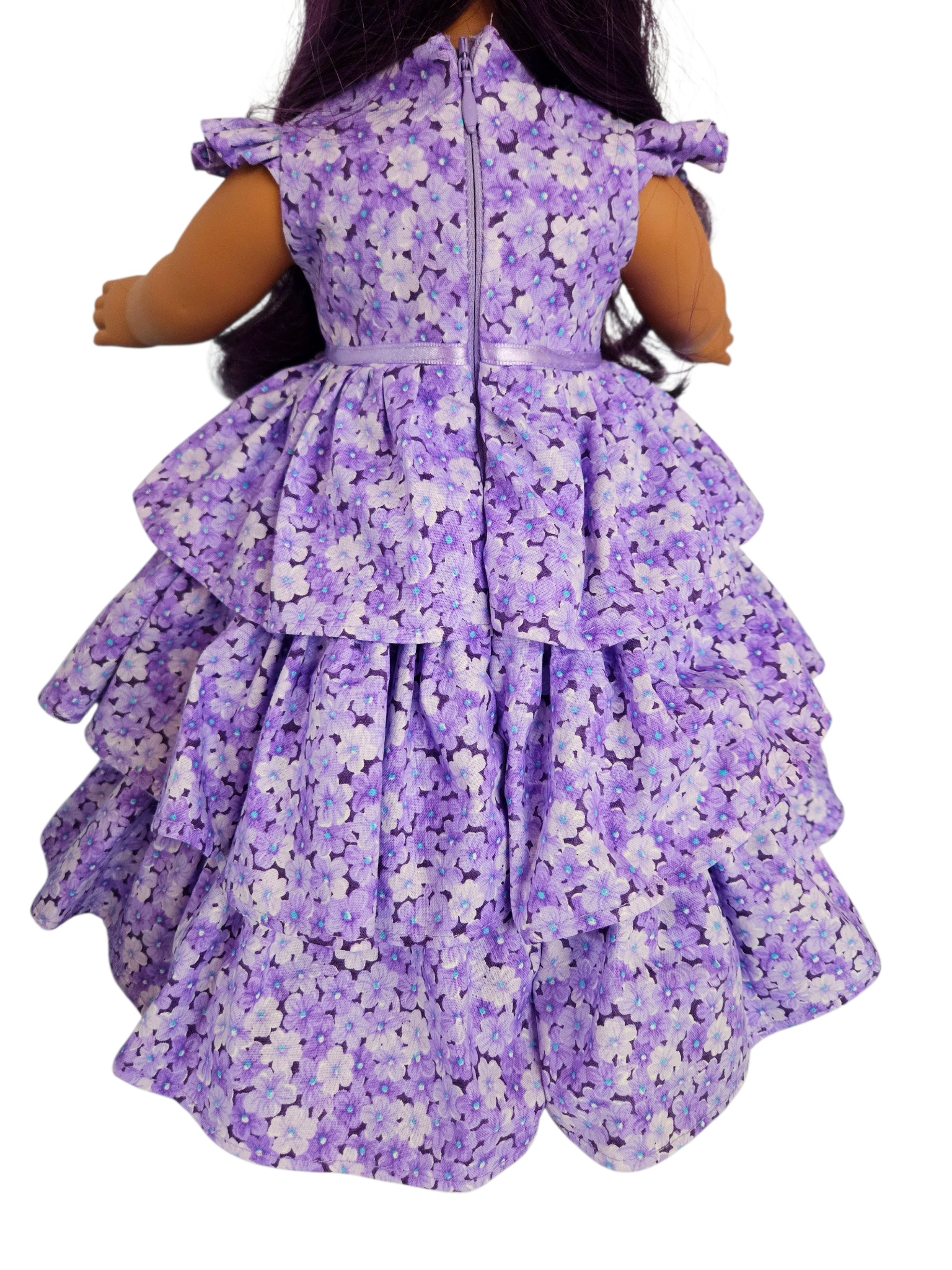 Purple Floral Ruffle Gown for 18 inch doll
