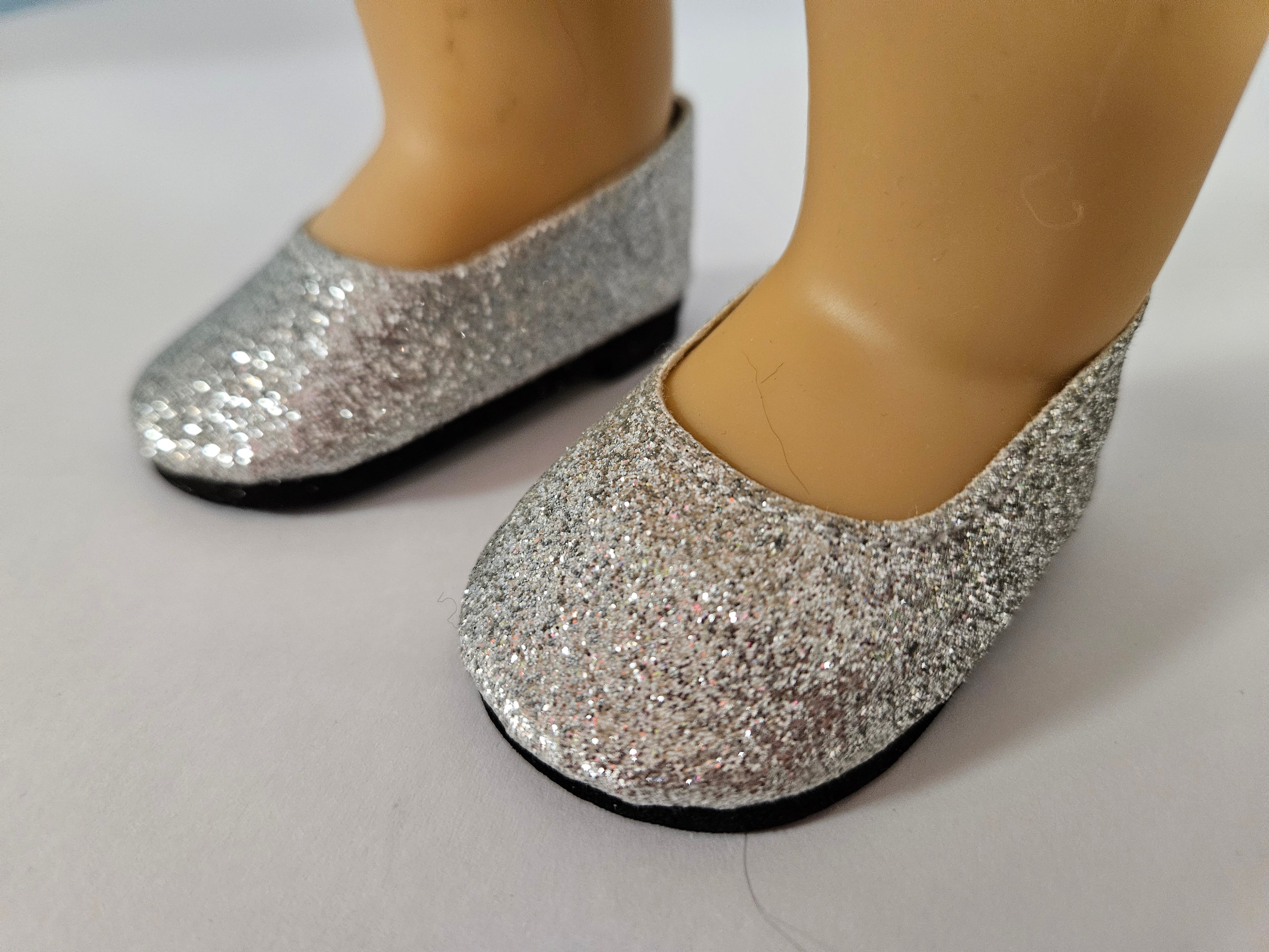 18 inch doll - Silver Glitter Slip On Shoes