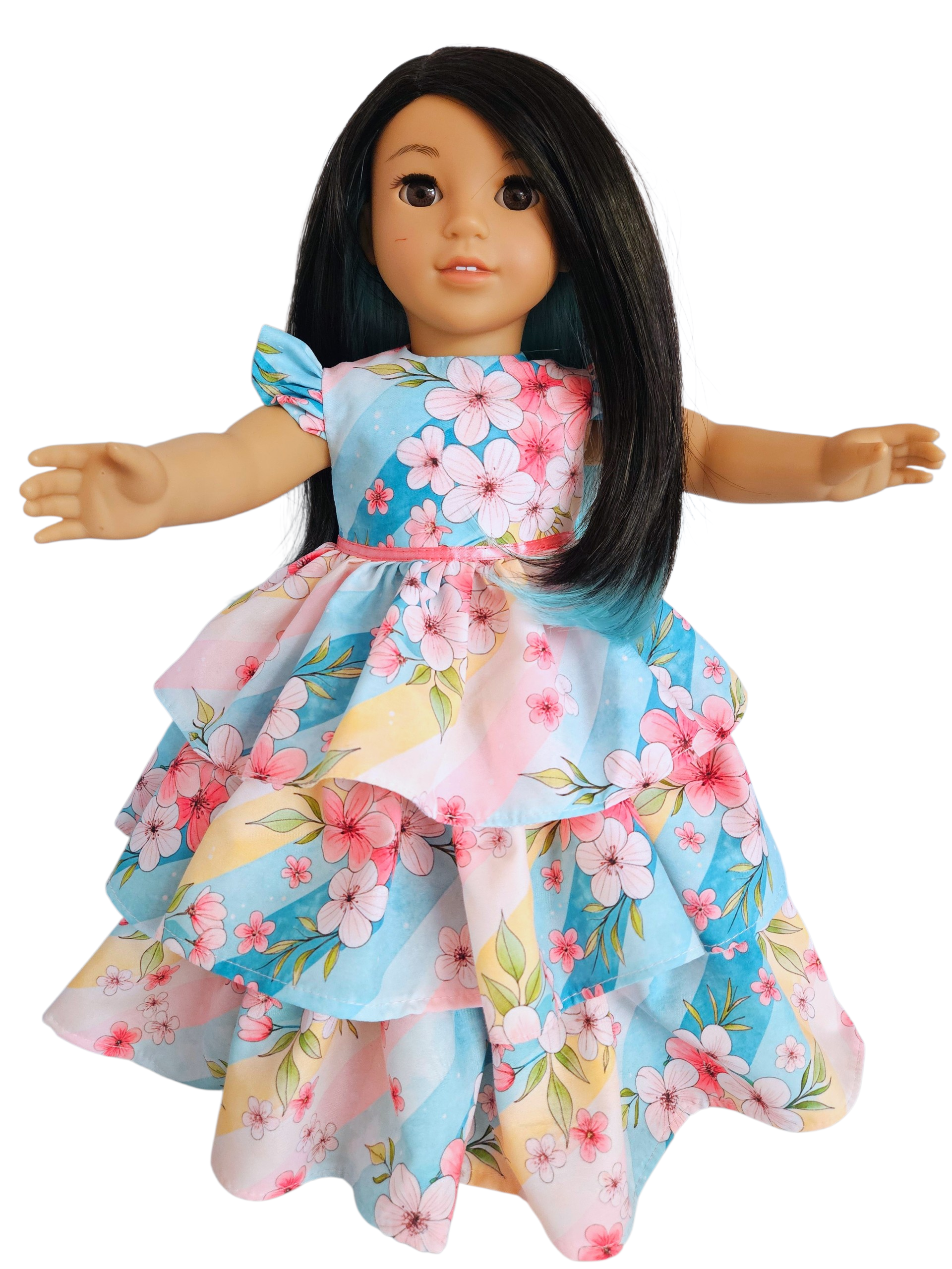 Diagonal Floral Ruffle Gown for 18 inch doll