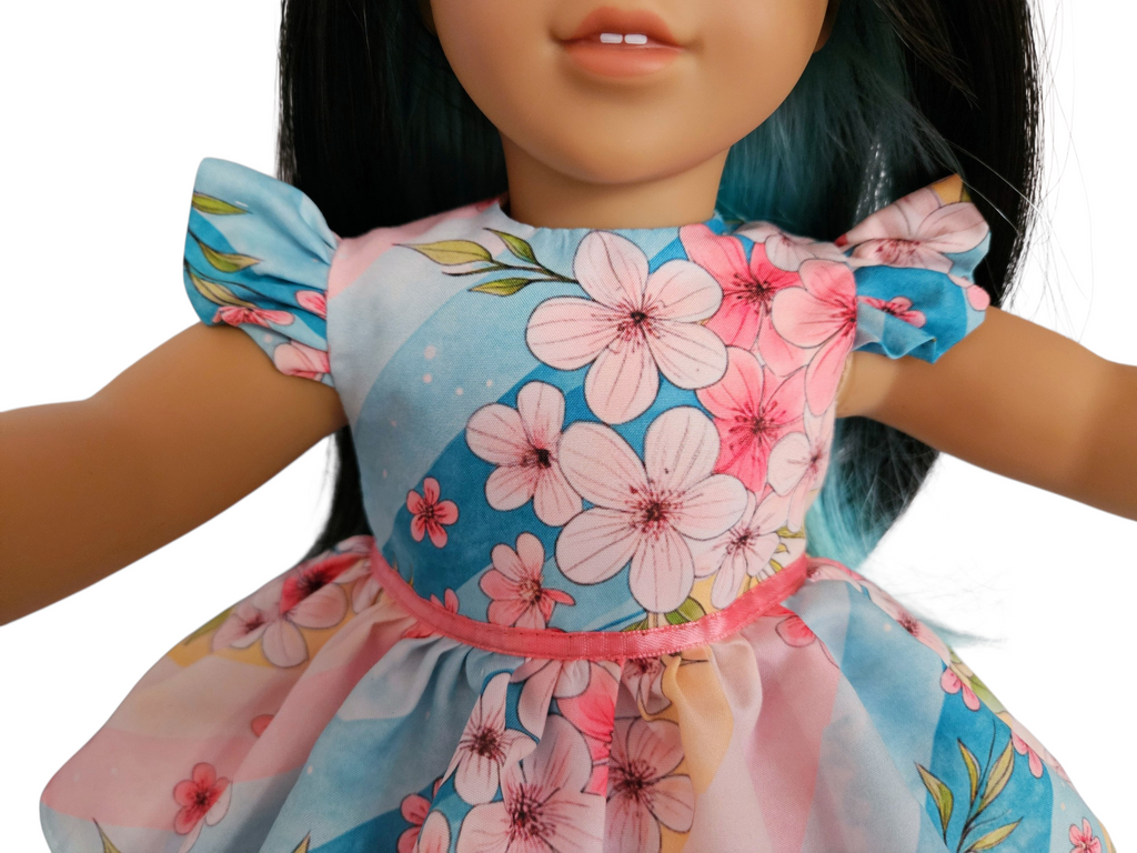 Diagonal Floral Ruffle Gown for 18 inch doll