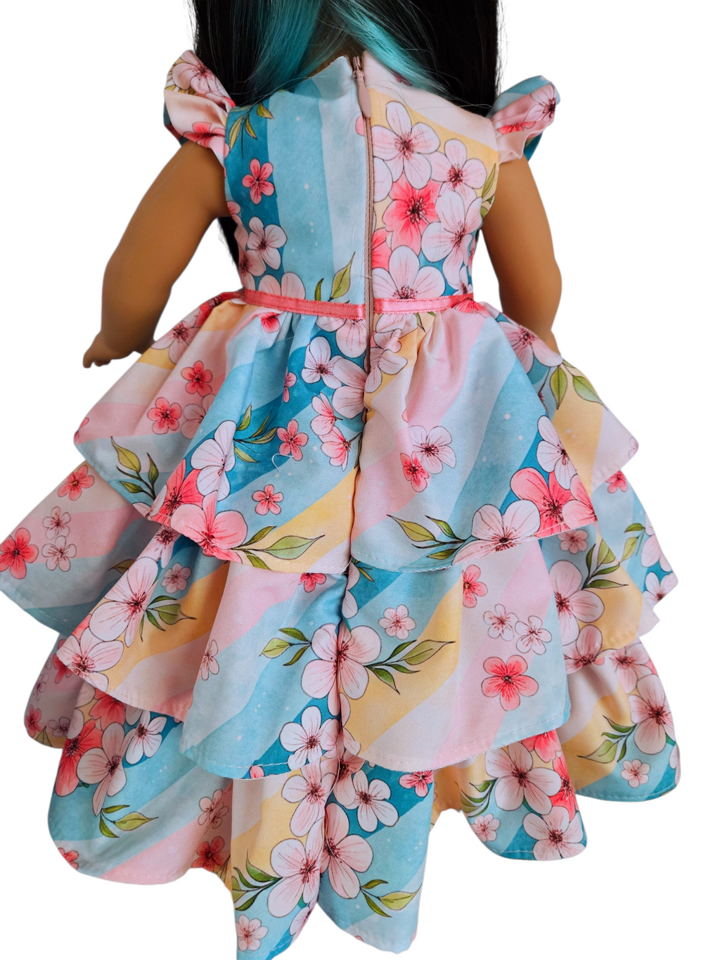 Diagonal Floral Ruffle Gown for 18 inch doll
