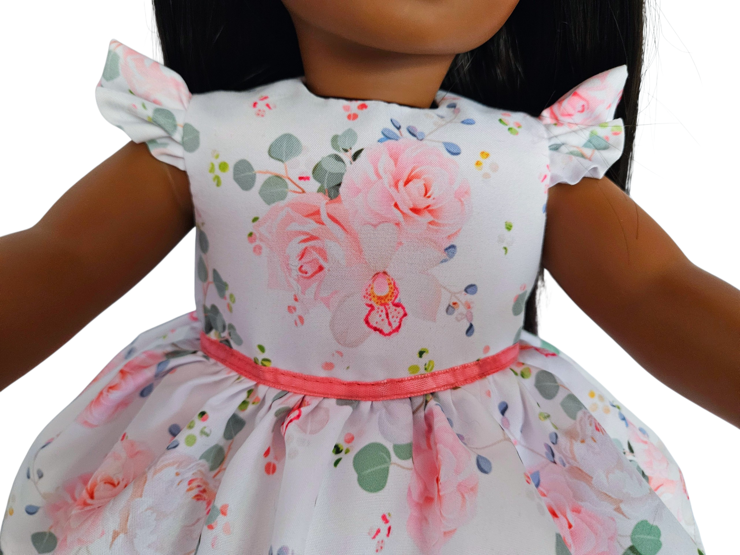 White Pink Rose Floral Ruffle Gown for 18 inch doll