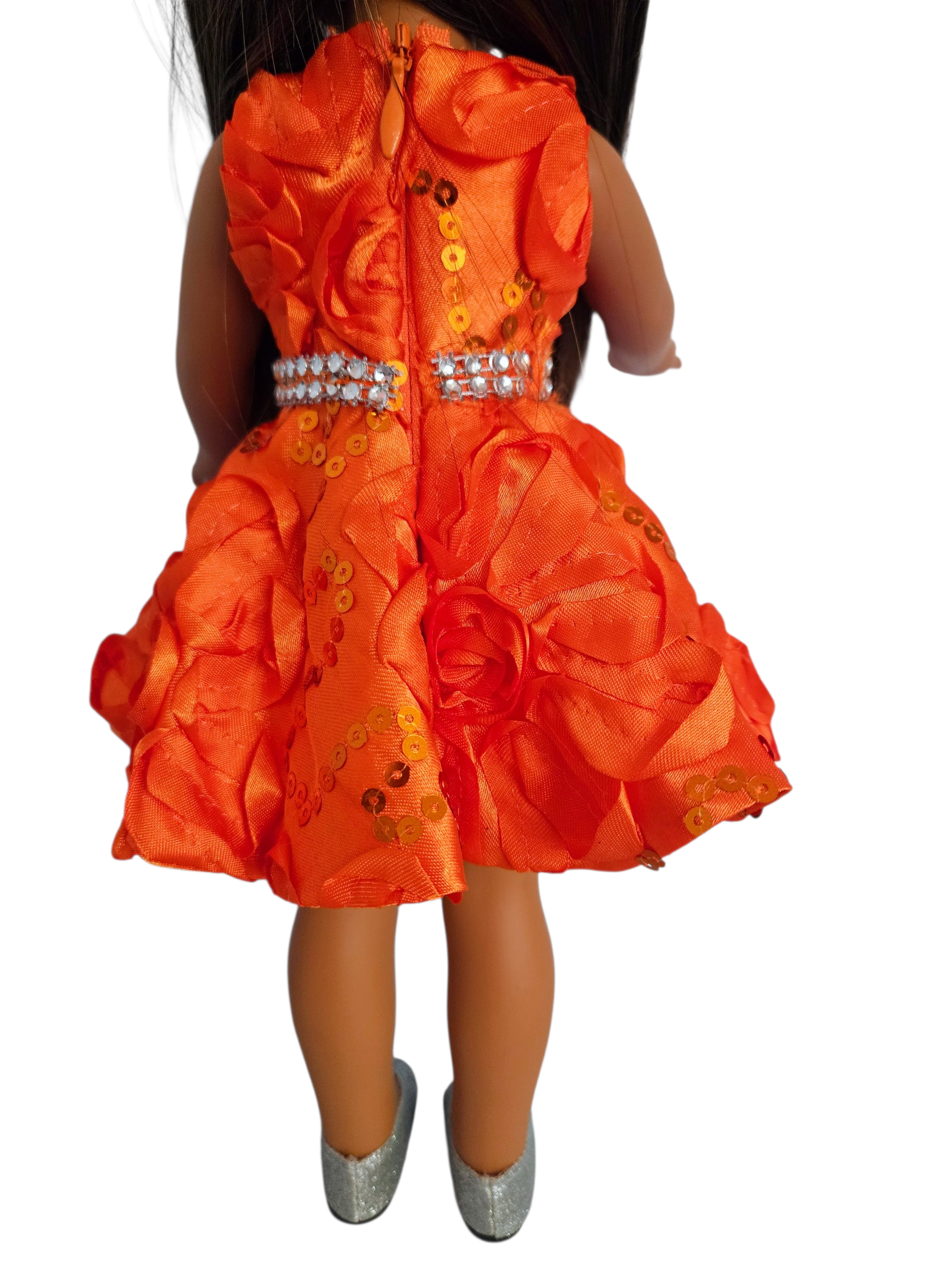 Orange Ribbon Sequin Dress for Wellie Wisher doll/14.5 inch doll/handmade