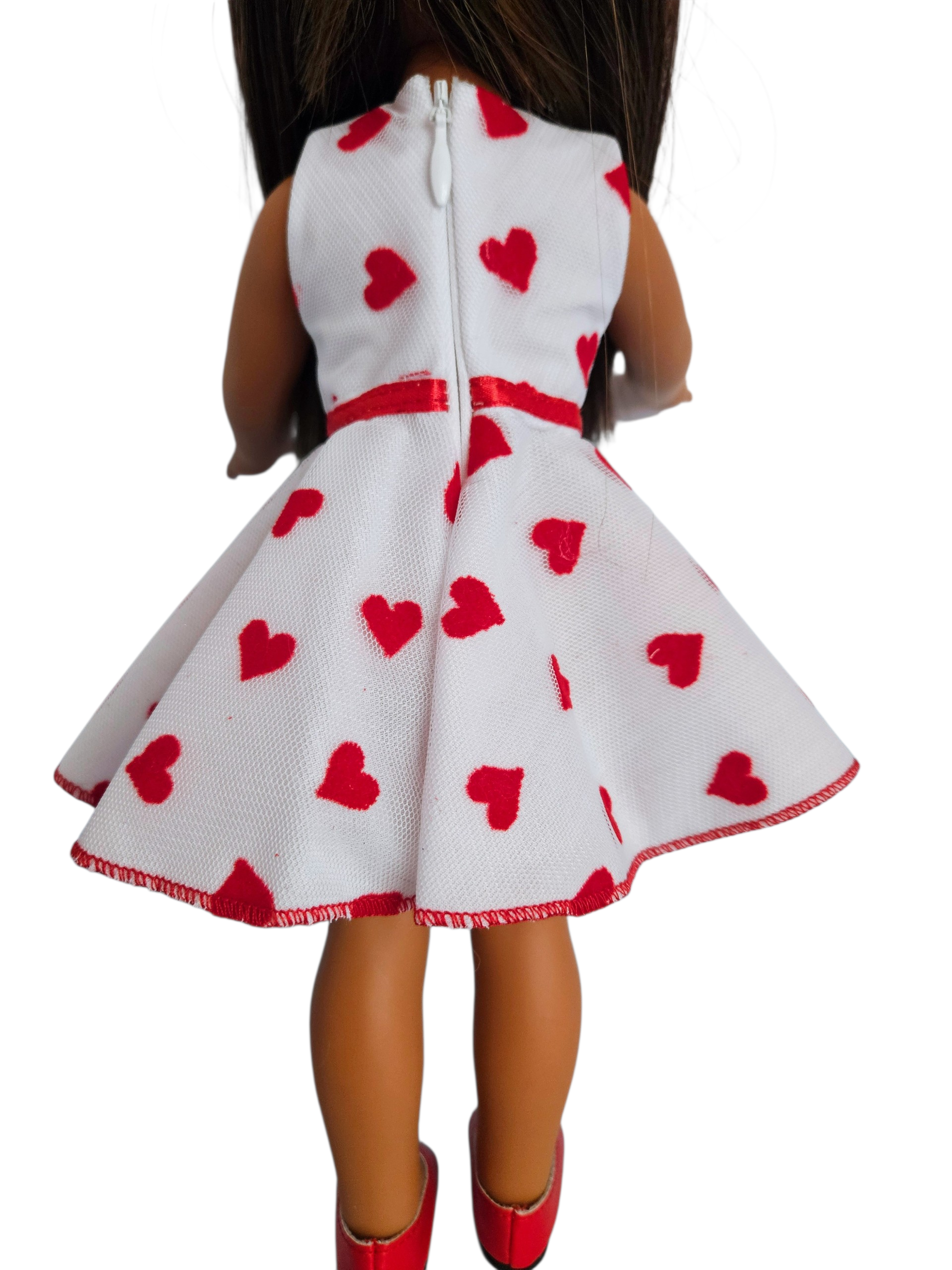 White/Red Embossed Hearts Dress/handmade/Wellie Wisher