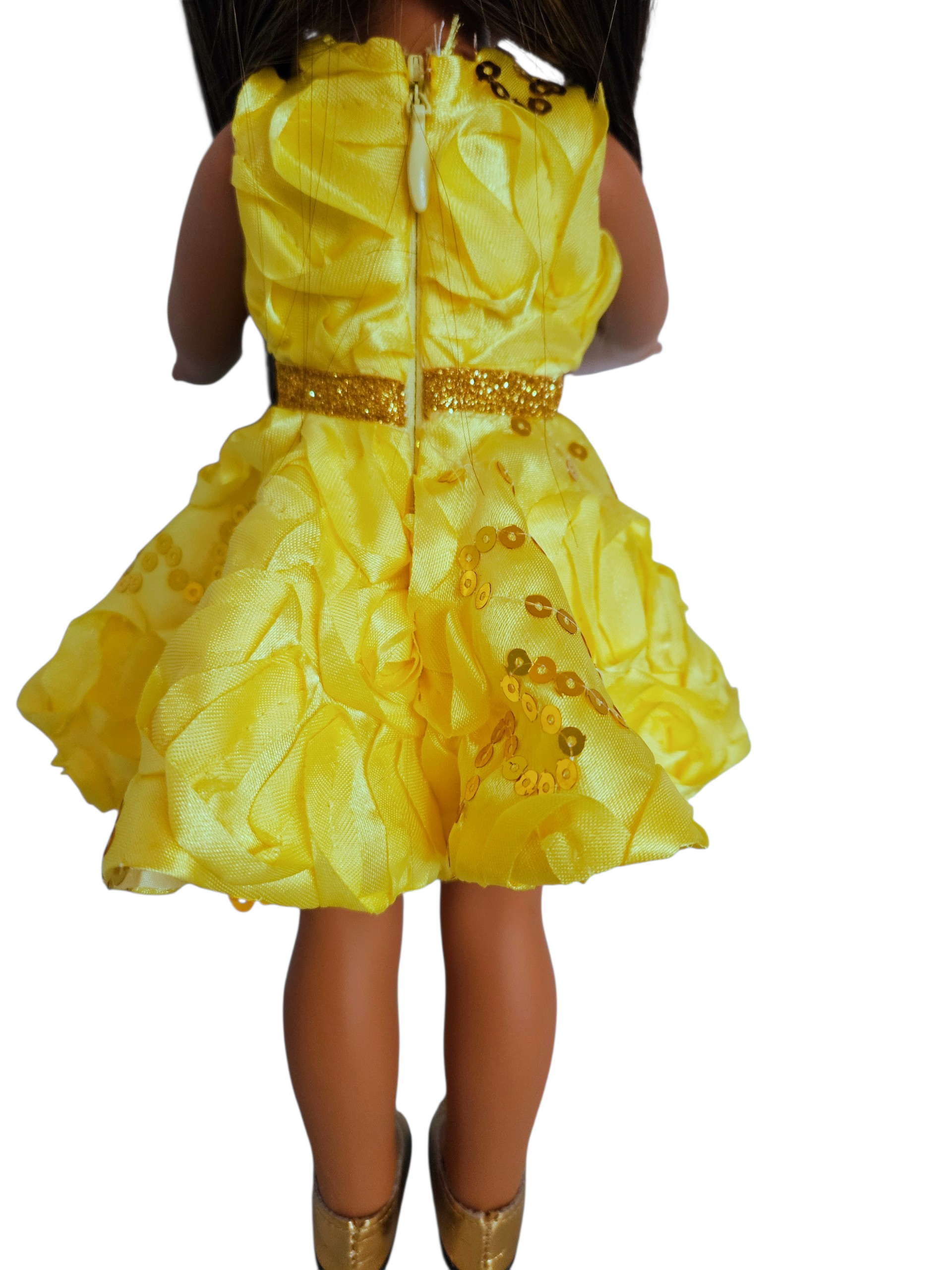 Yellow Ribbon Sequin Dress for Wellie Wisher doll/14.5 inch doll/handmade