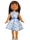 Blue and White Sequin Floral Dress/handmade/Wellie doll