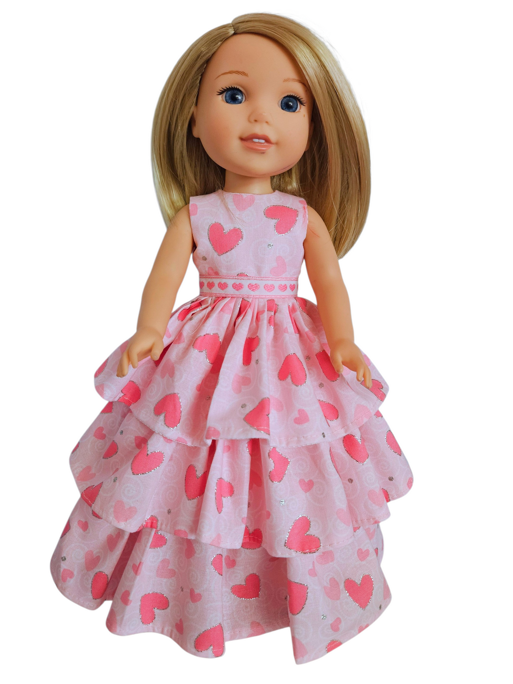 Pink Hearts Ruffled Gown for Wellie Wisher