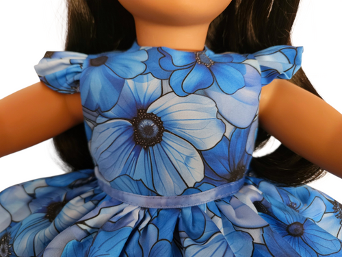 18 inch doll Blue Floral Ruffle Gown