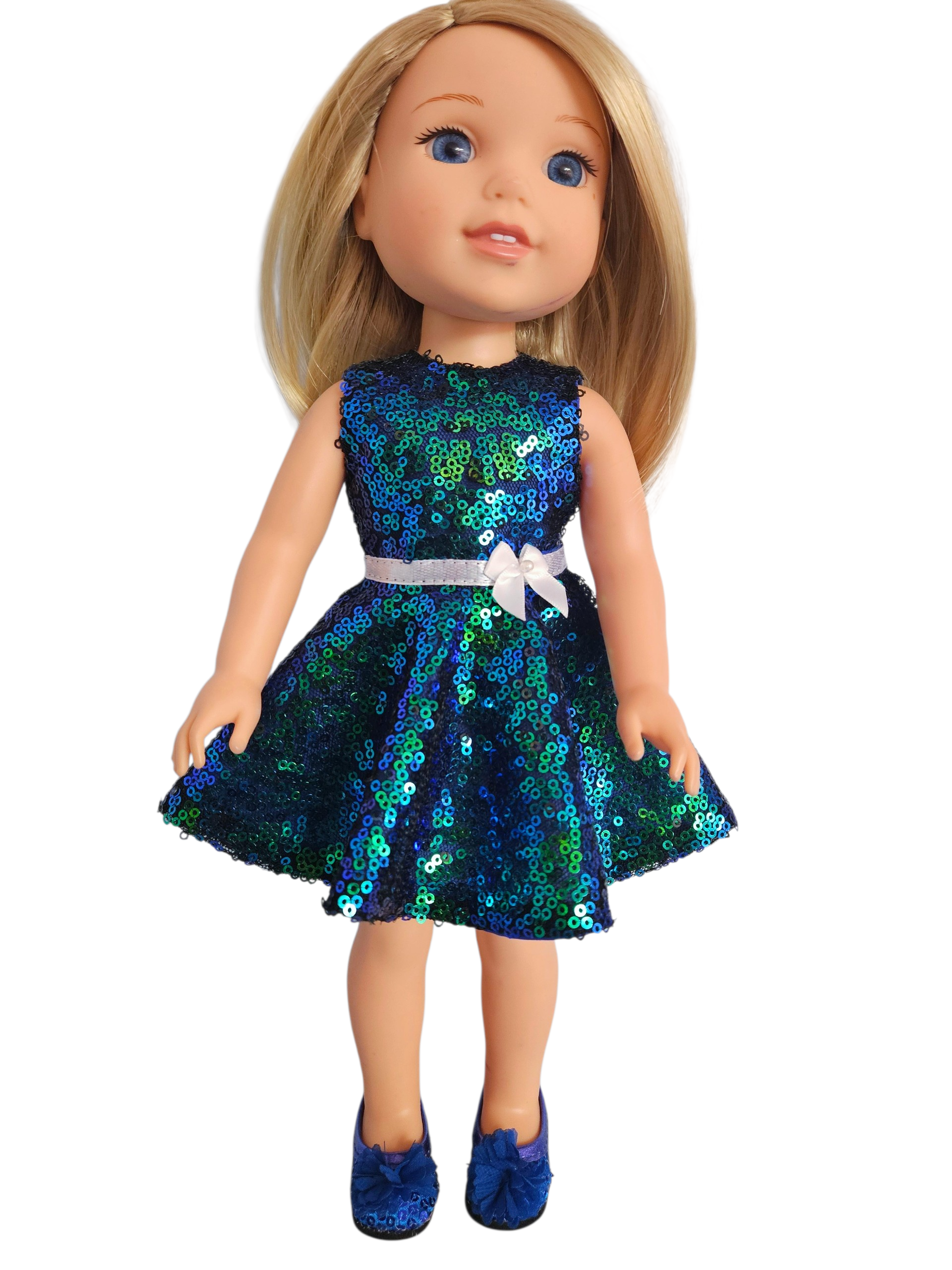 Wellie Wisher Blue Green Sequin Dress #22