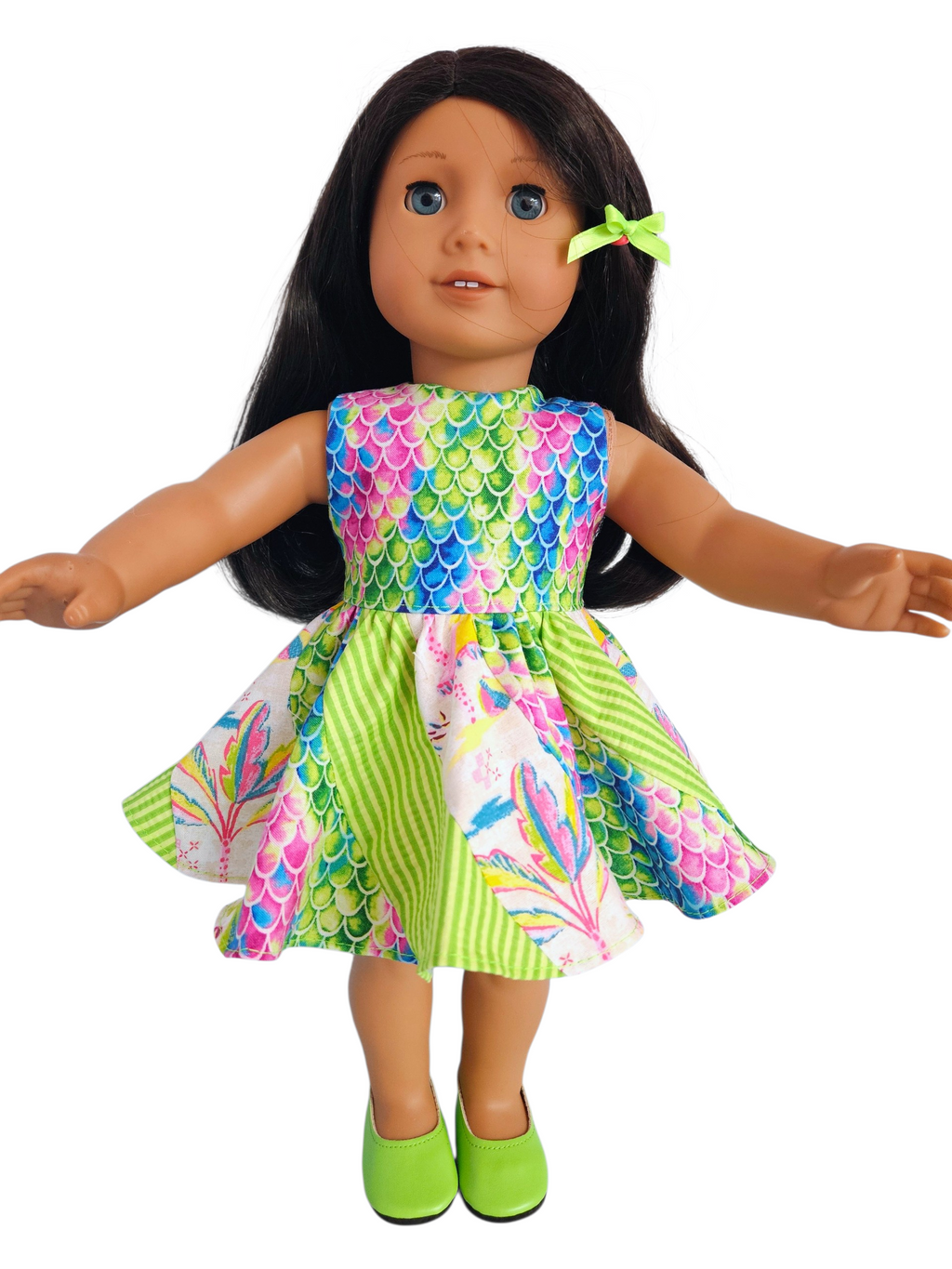 18 inch doll Lime Green Swirl Dress