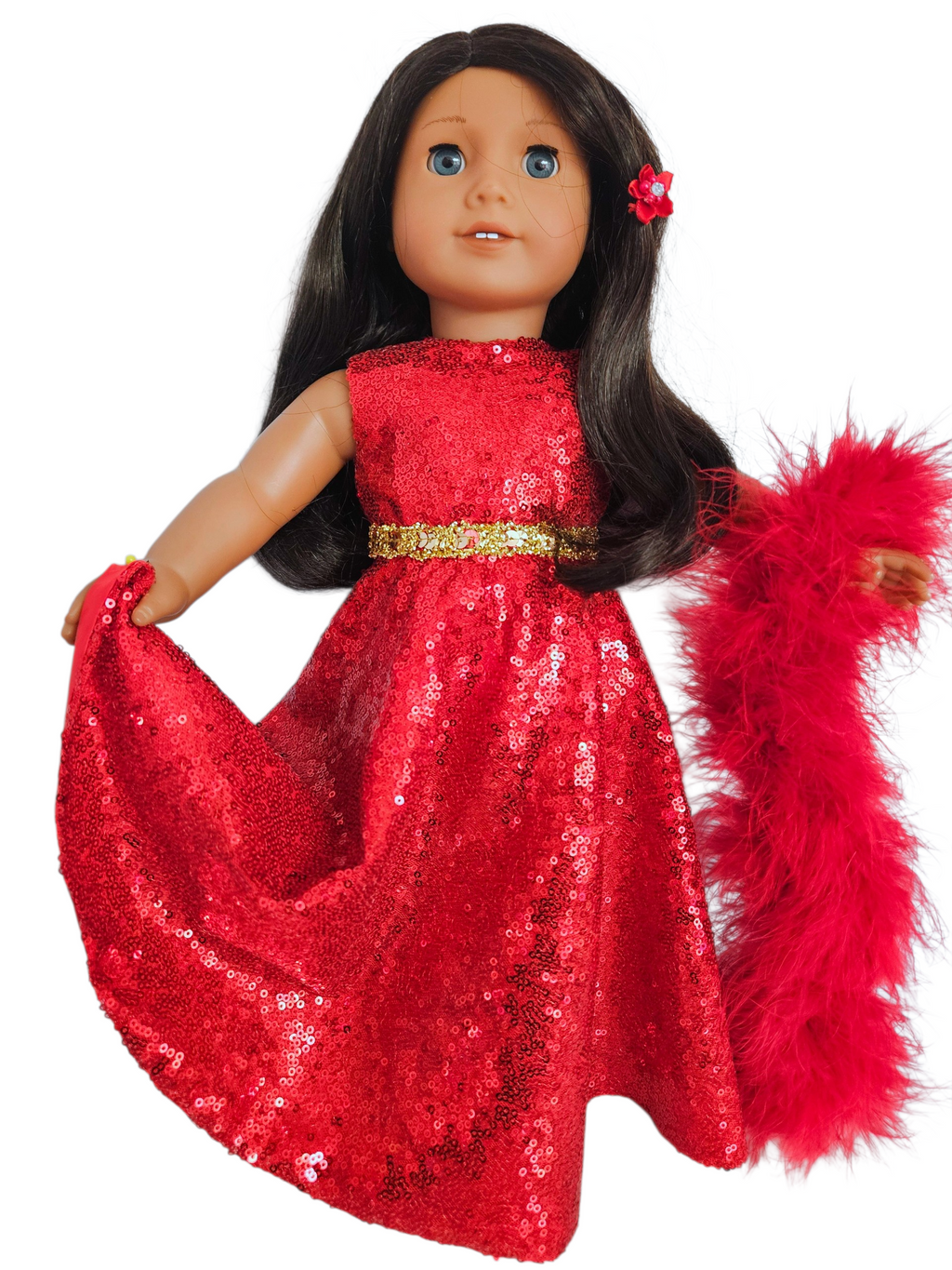 18 inch doll Red Sequin Gown and Boa