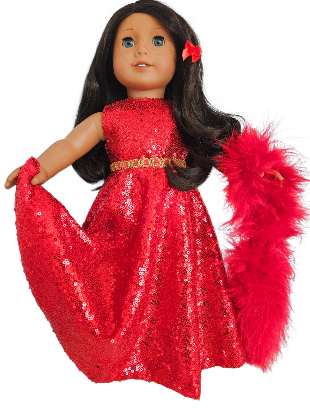 18 inch doll Red Sequin Gown & Boa #309