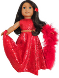 18 inch doll Red Sequin Gown & Boa #309