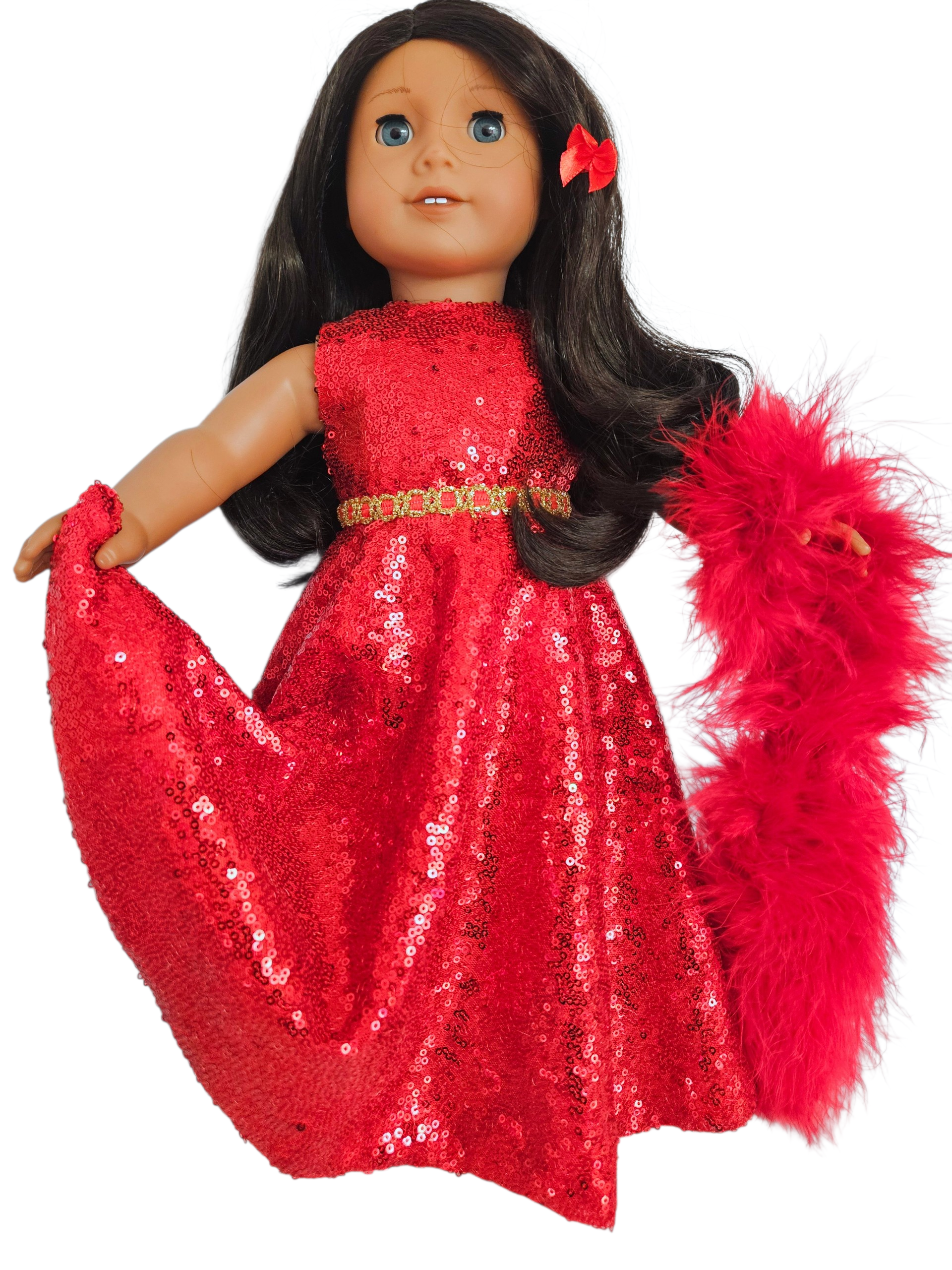 18 inch doll Red Sequin Gown & Boa #309