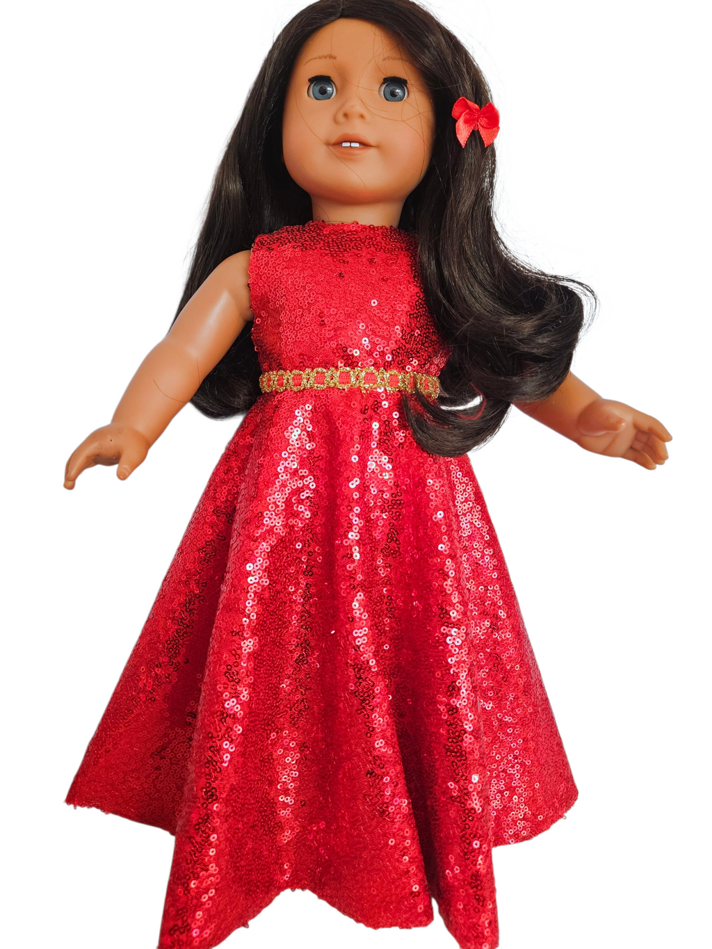 18 inch doll Red Sequin Gown & Boa #309