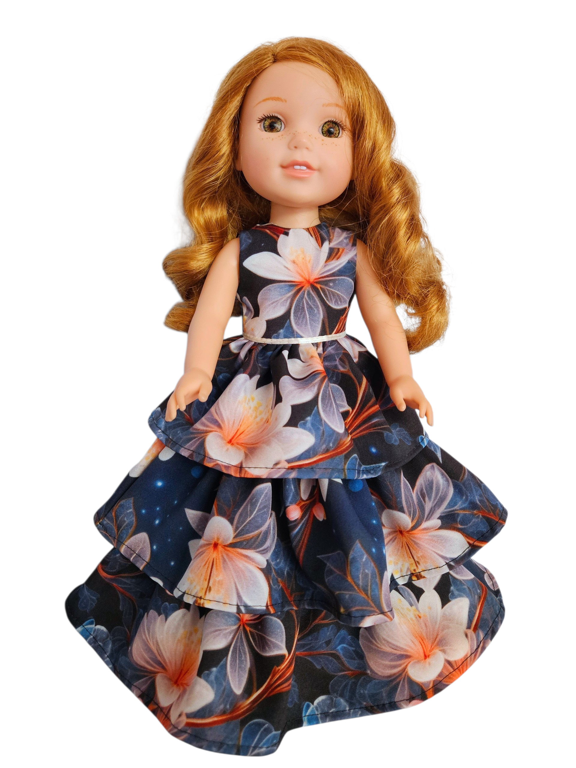 Wellie Wisher Navy Floral Ruffled Gown #63