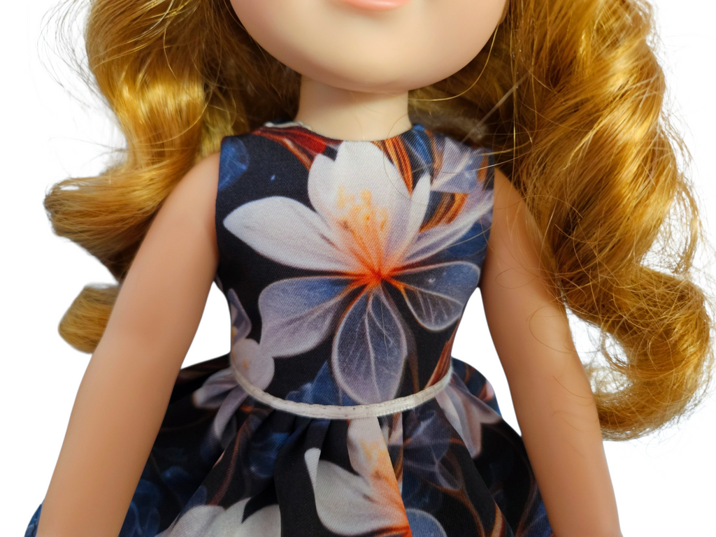 Wellie Wisher Navy Floral Ruffled Gown #63