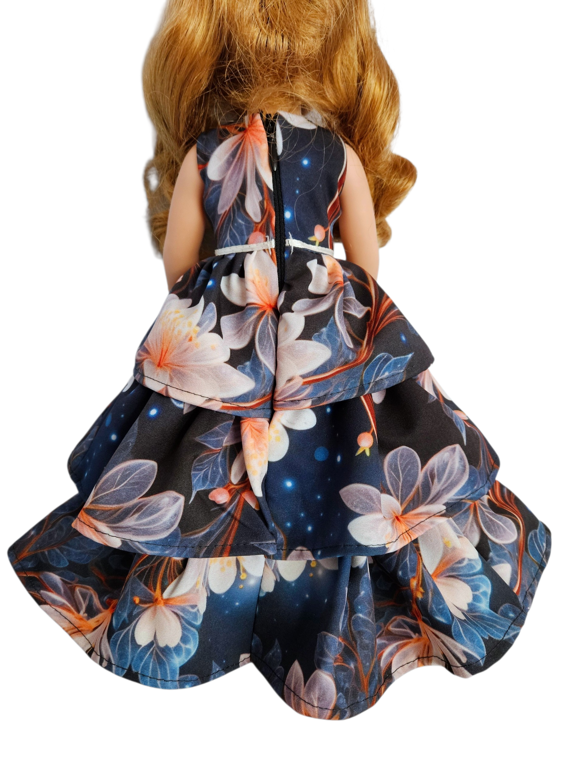 Wellie Wisher Navy Floral Ruffled Gown #63