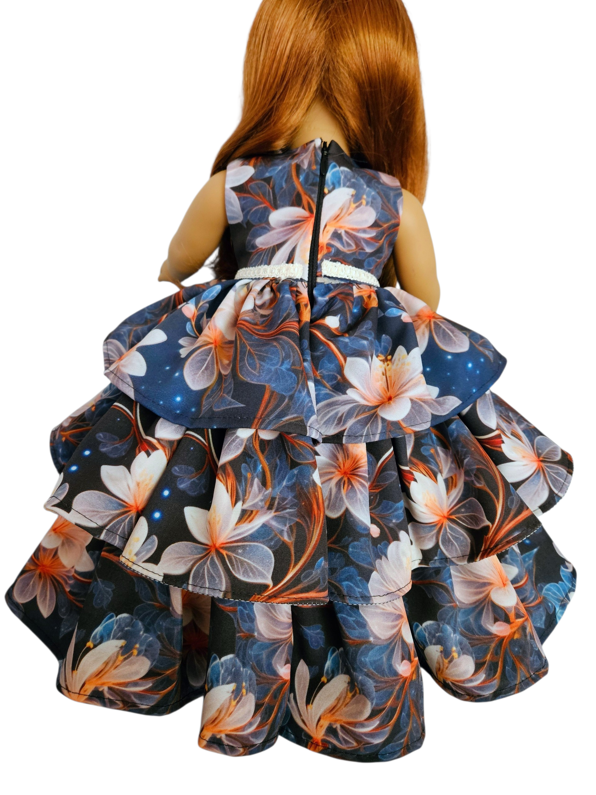 18 inch doll clothes Navy Floral Ruffled Gown American Girl Handmade