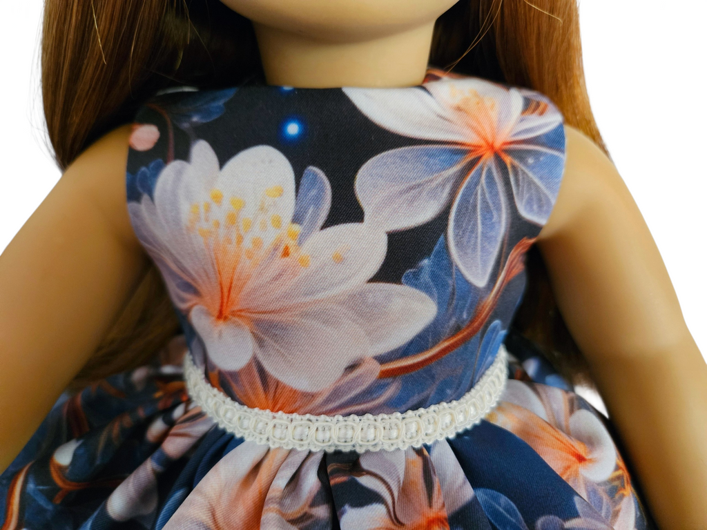 18 inch doll clothes Navy Floral Ruffled Gown American Girl Handmade