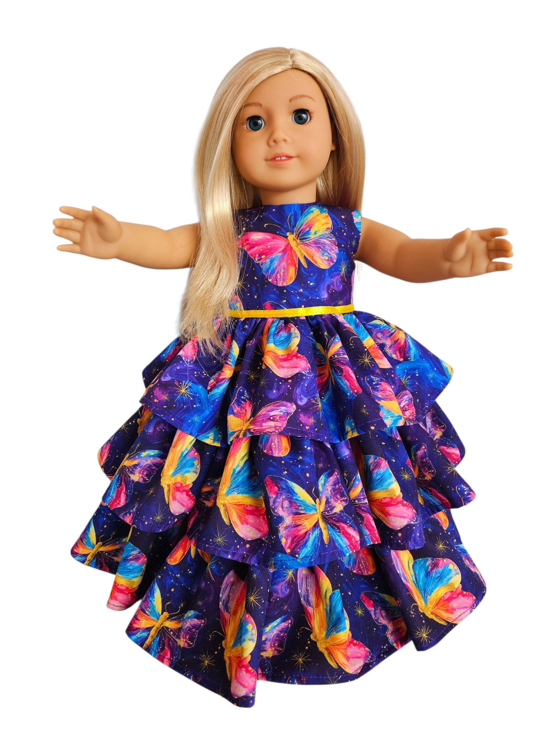 18 inch doll Purple Butterfly Ruffled Gown
