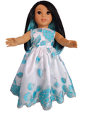 18 inch doll Gown - Aqua Embroidered Floral Gown