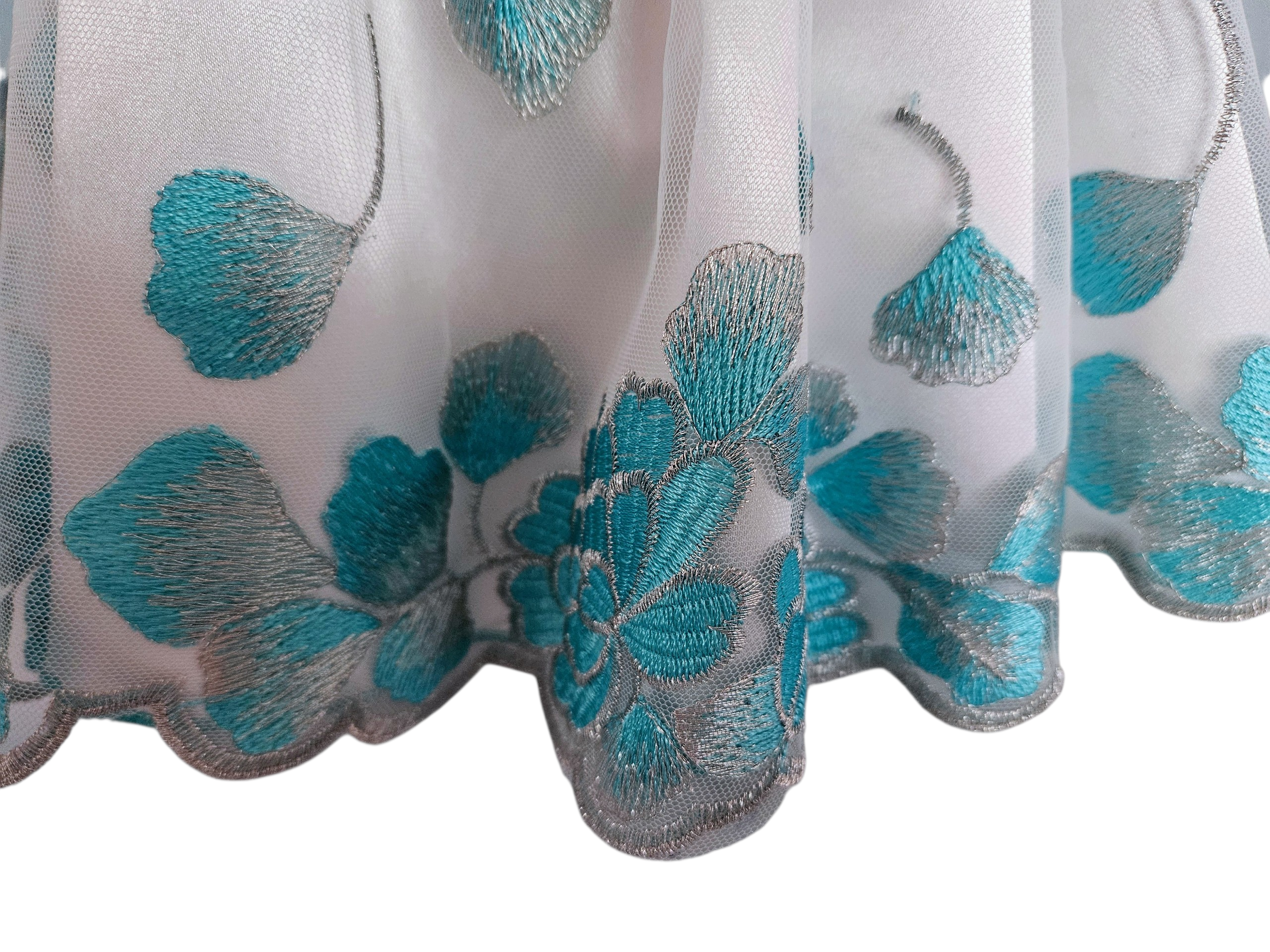 18 inch doll Gown - Aqua Embroidered Floral Gown