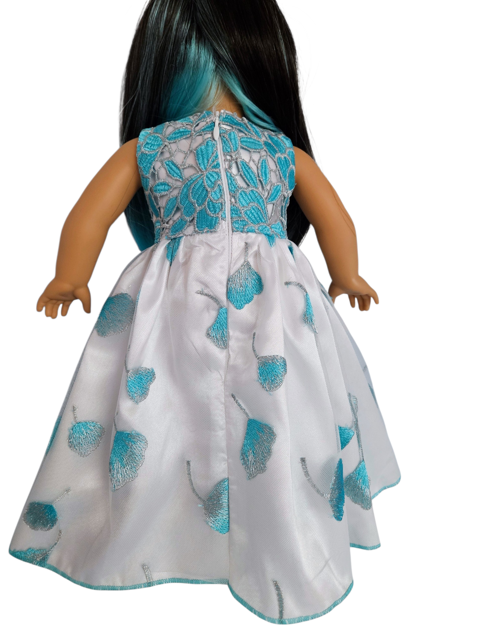 18 inch doll Aqua Embroidered Floral Gown