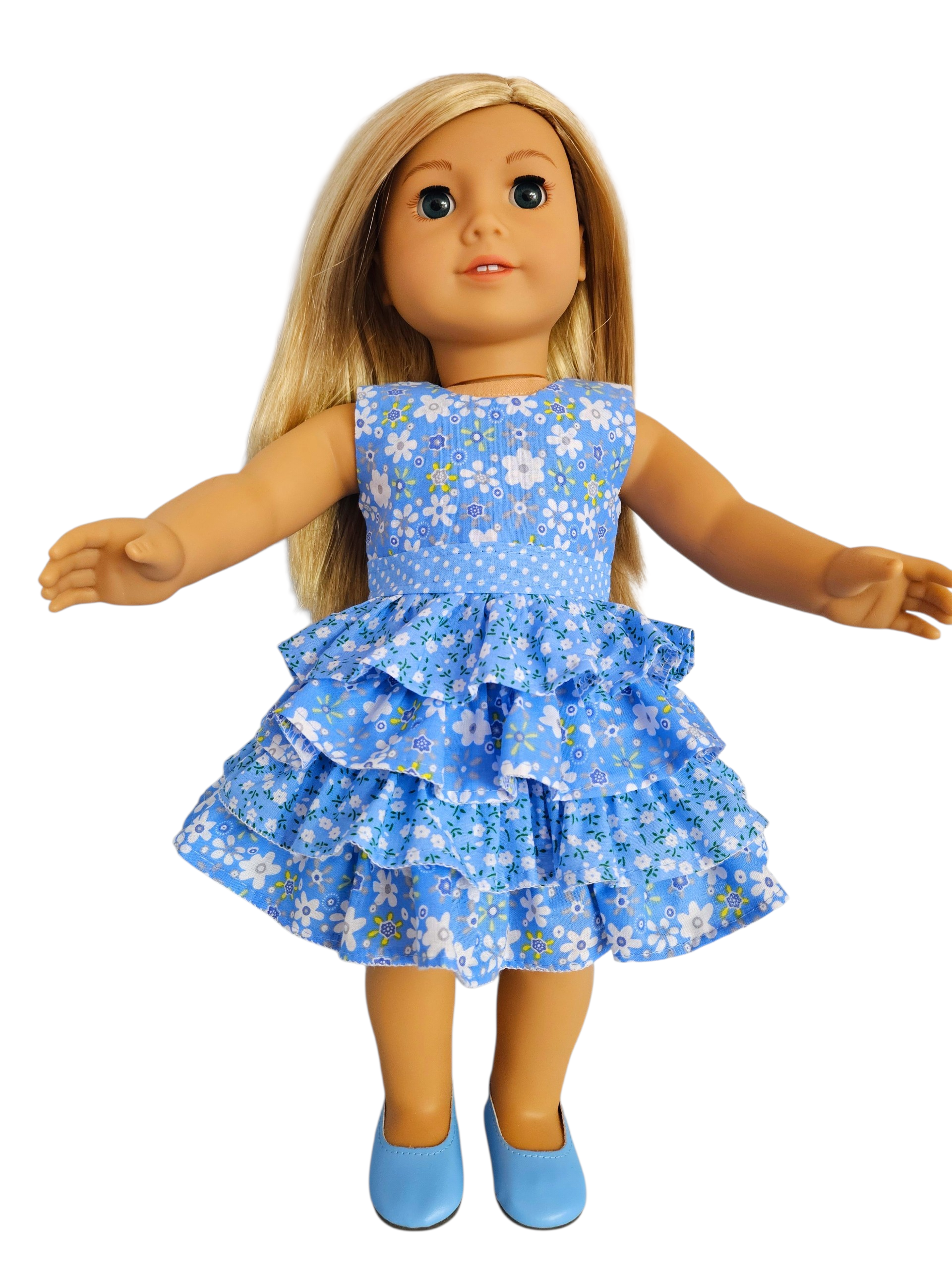 18 inch doll Blue Floral Ruffle Dress