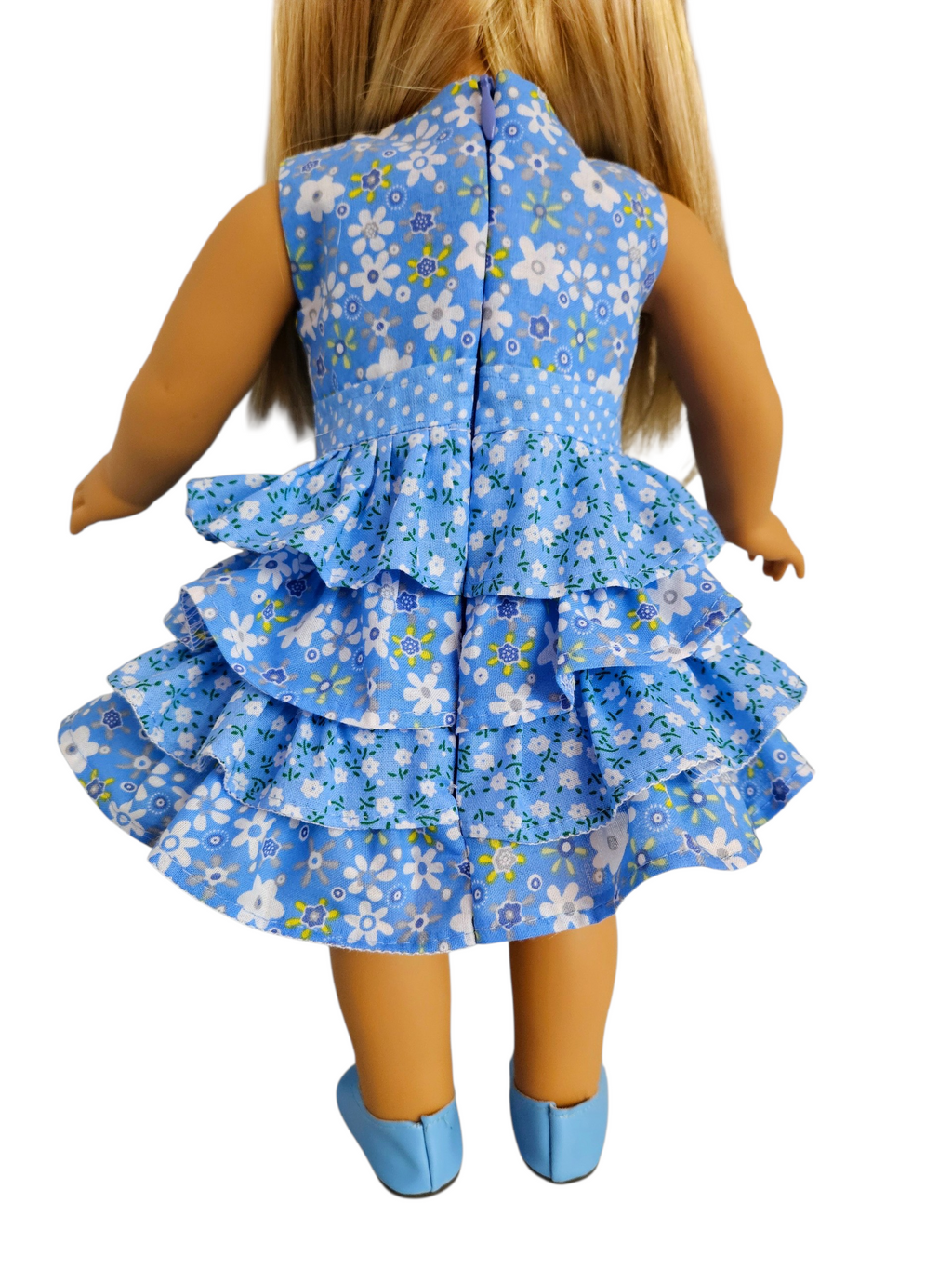 18 inch doll Blue Floral Ruffle Dress