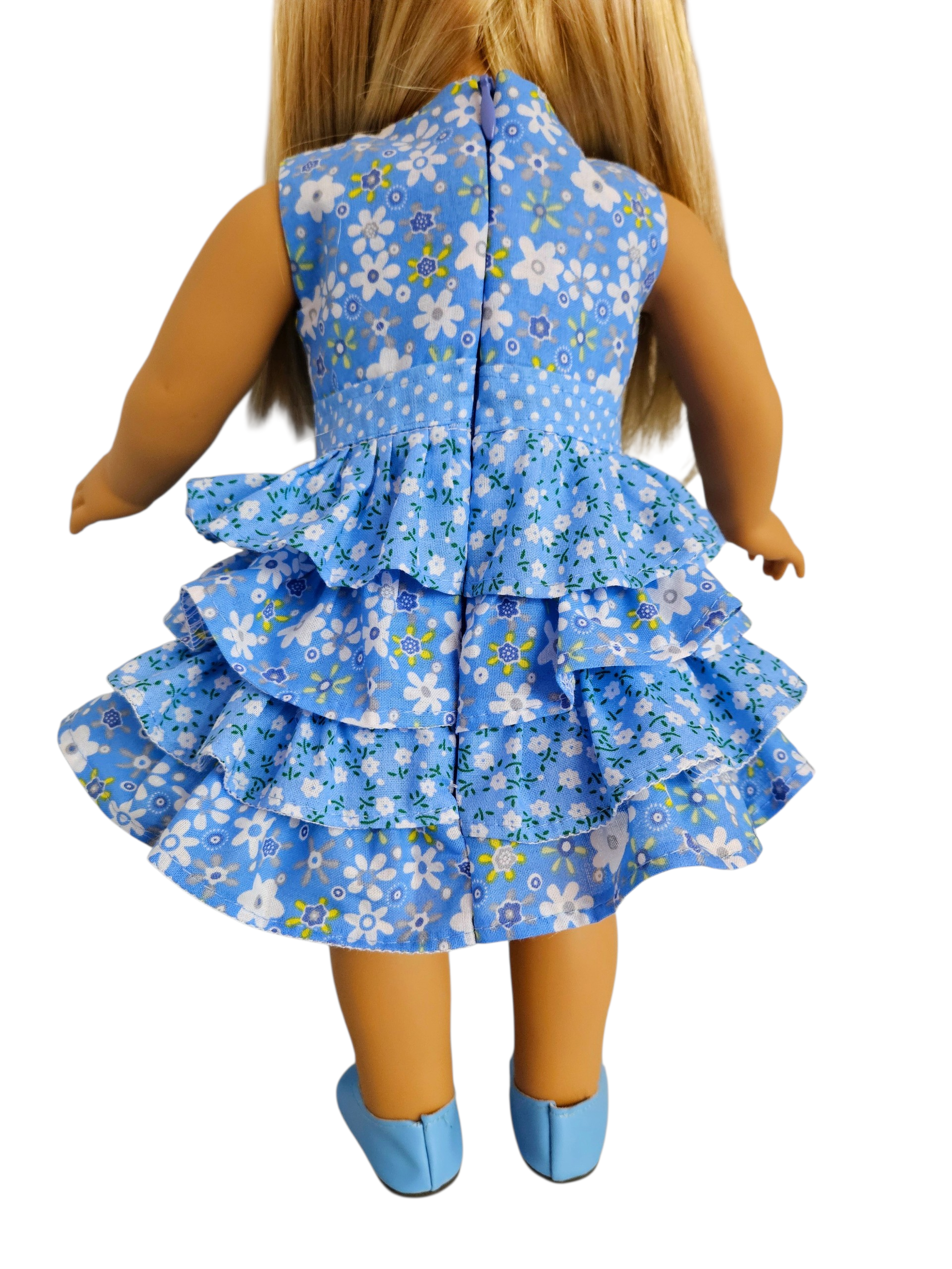 18 inch doll Blue Floral Ruffle Dress