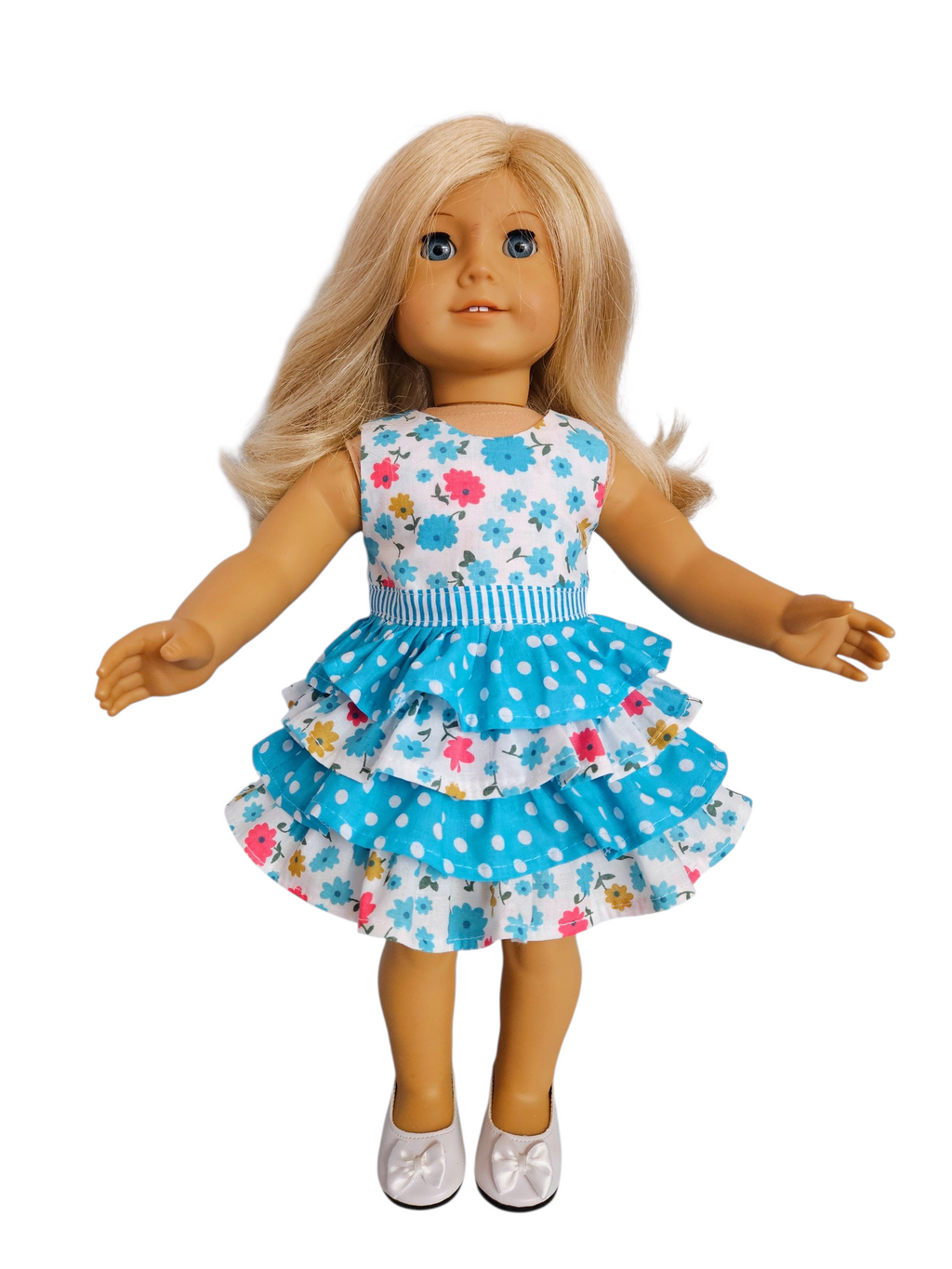 18 inch doll Aqua & White Ruffle Dress