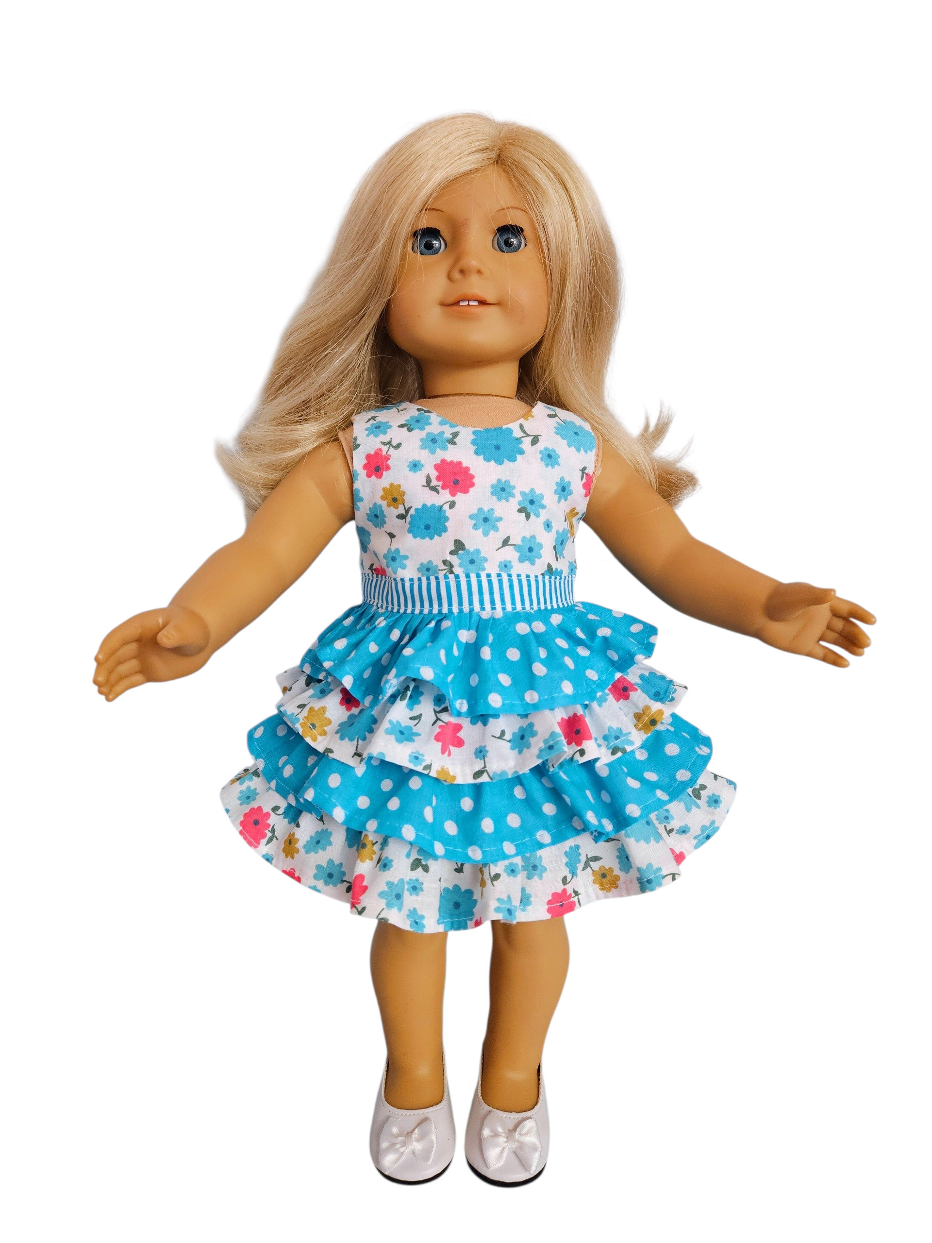 18 inch doll Aqua & White Ruffle Dress
