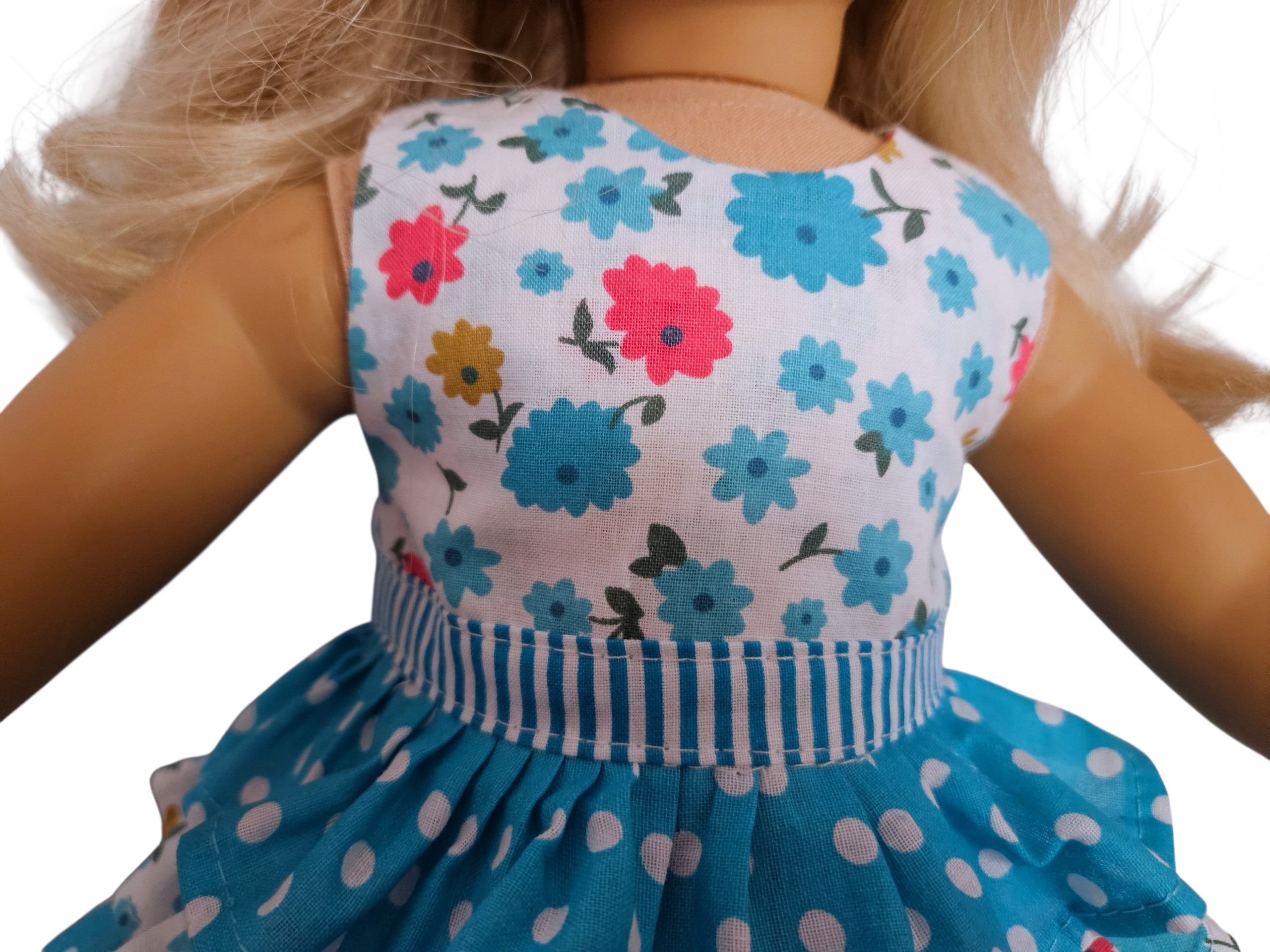 18 inch doll Aqua & White Ruffle Dress