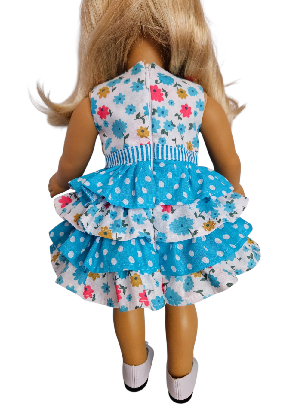 18 inch doll Aqua & White Ruffle Dress