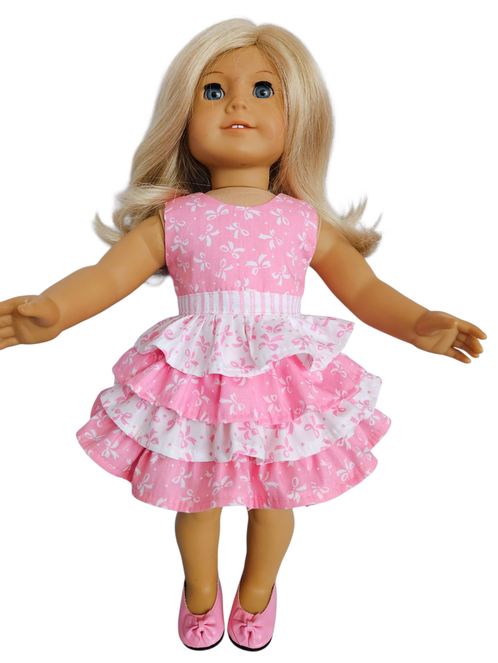 18 inch doll Pink Bows Ruffle Dress