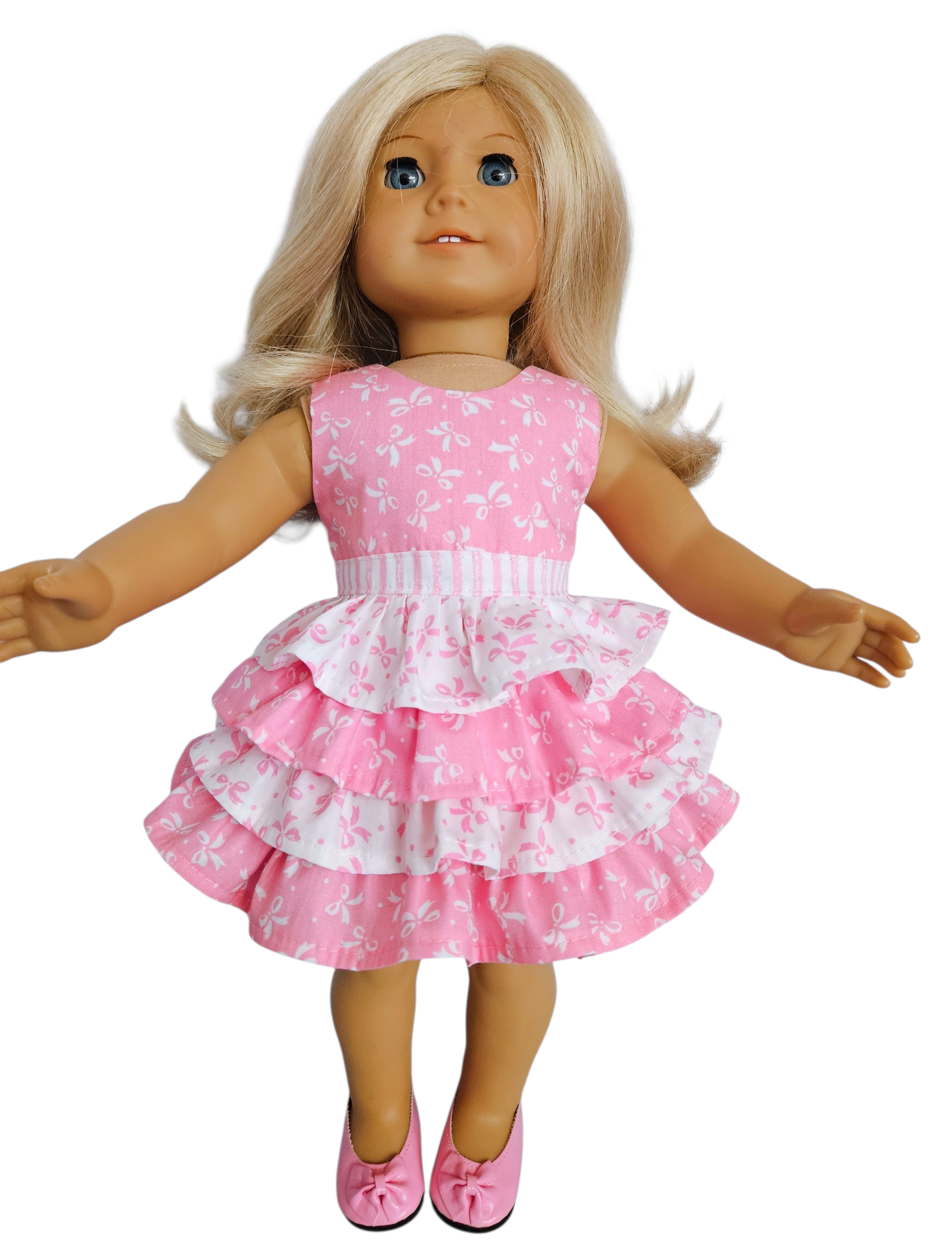 18 inch doll Pink Bows Ruffle Dress