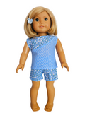18 inch doll Blue Floral & Polka Dot Short Outfit