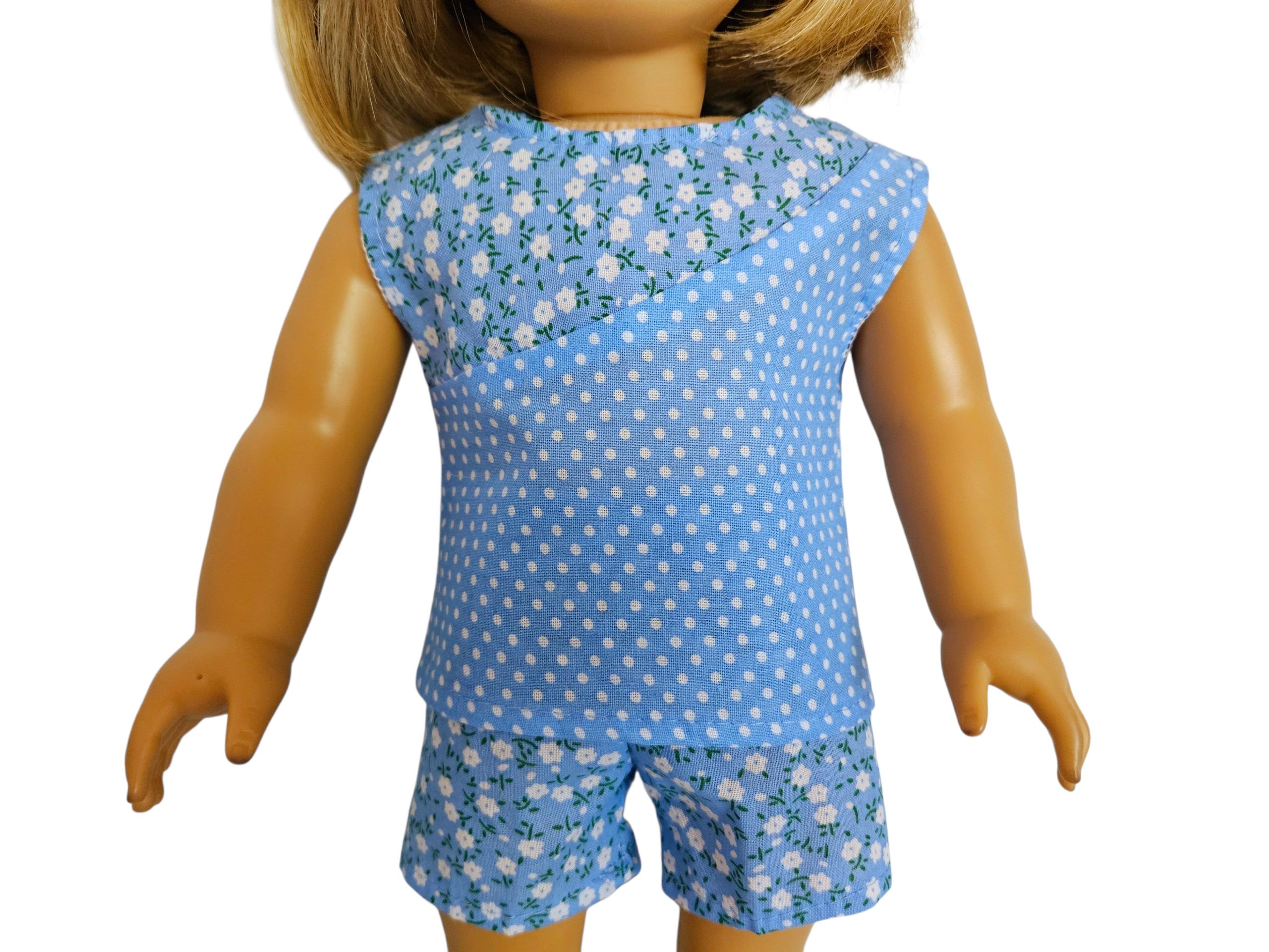 18 inch doll Blue Floral & Polka Dot Short Outfit
