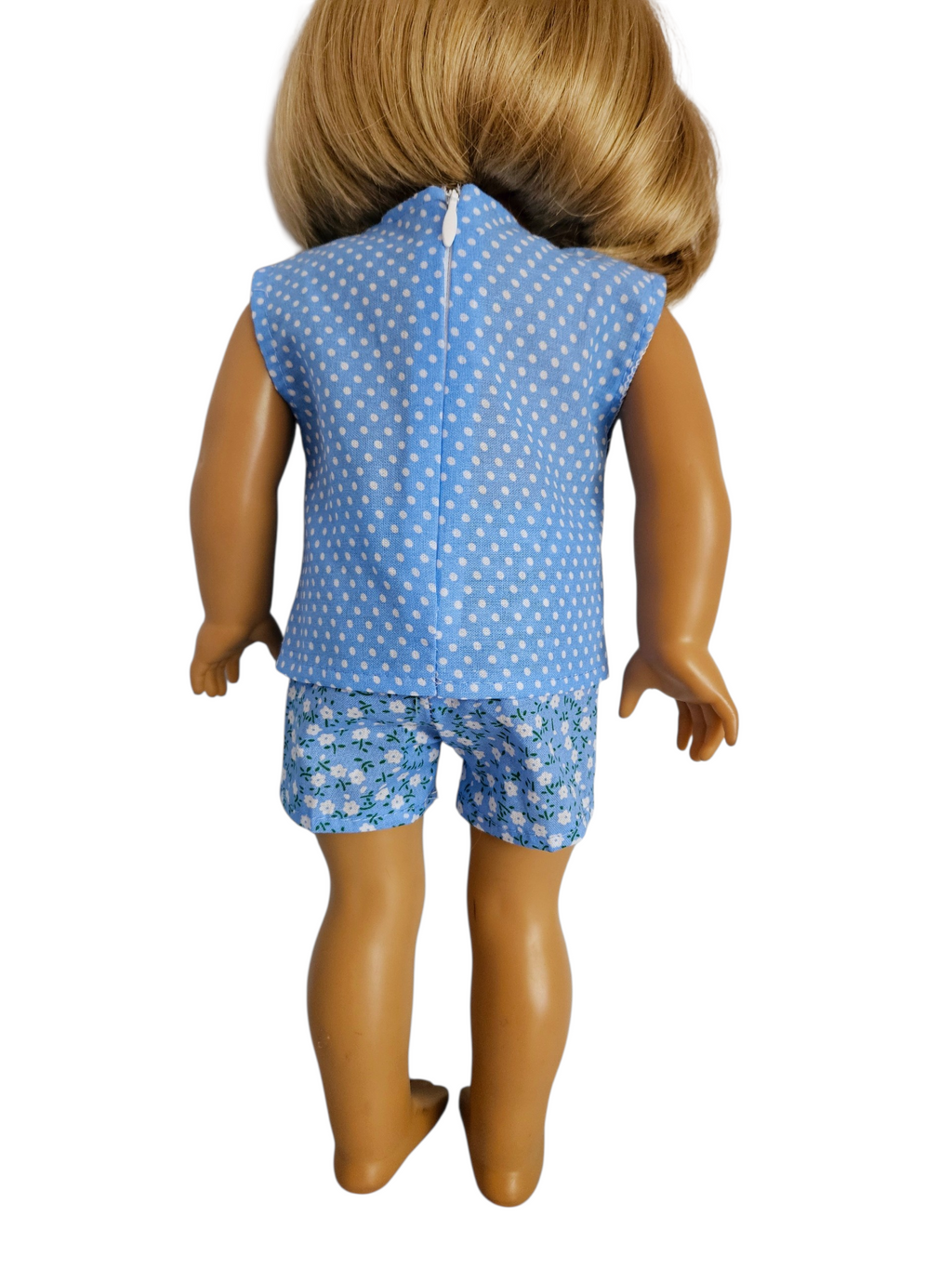 18 inch doll Blue Floral & Polka Dot Short Outfit