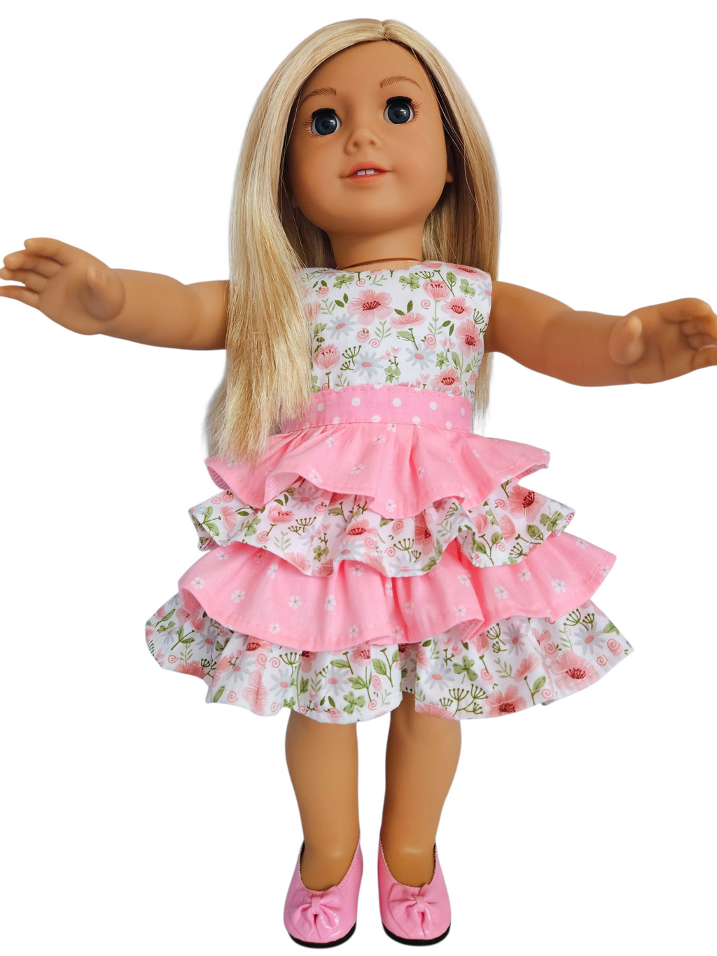 18 inch doll Pink & White Ruffle Dress