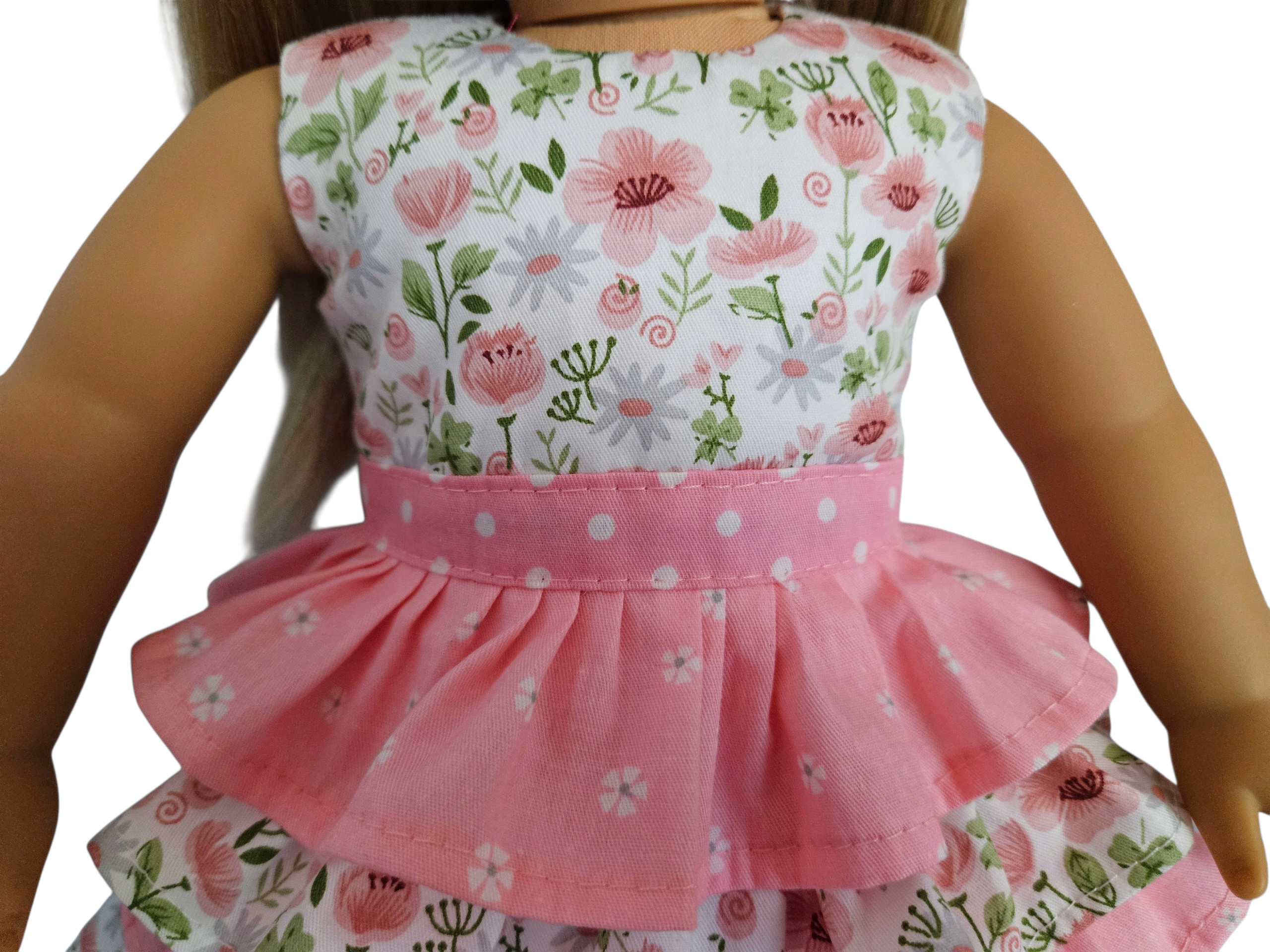 18 inch doll Pink & White Ruffle Dress