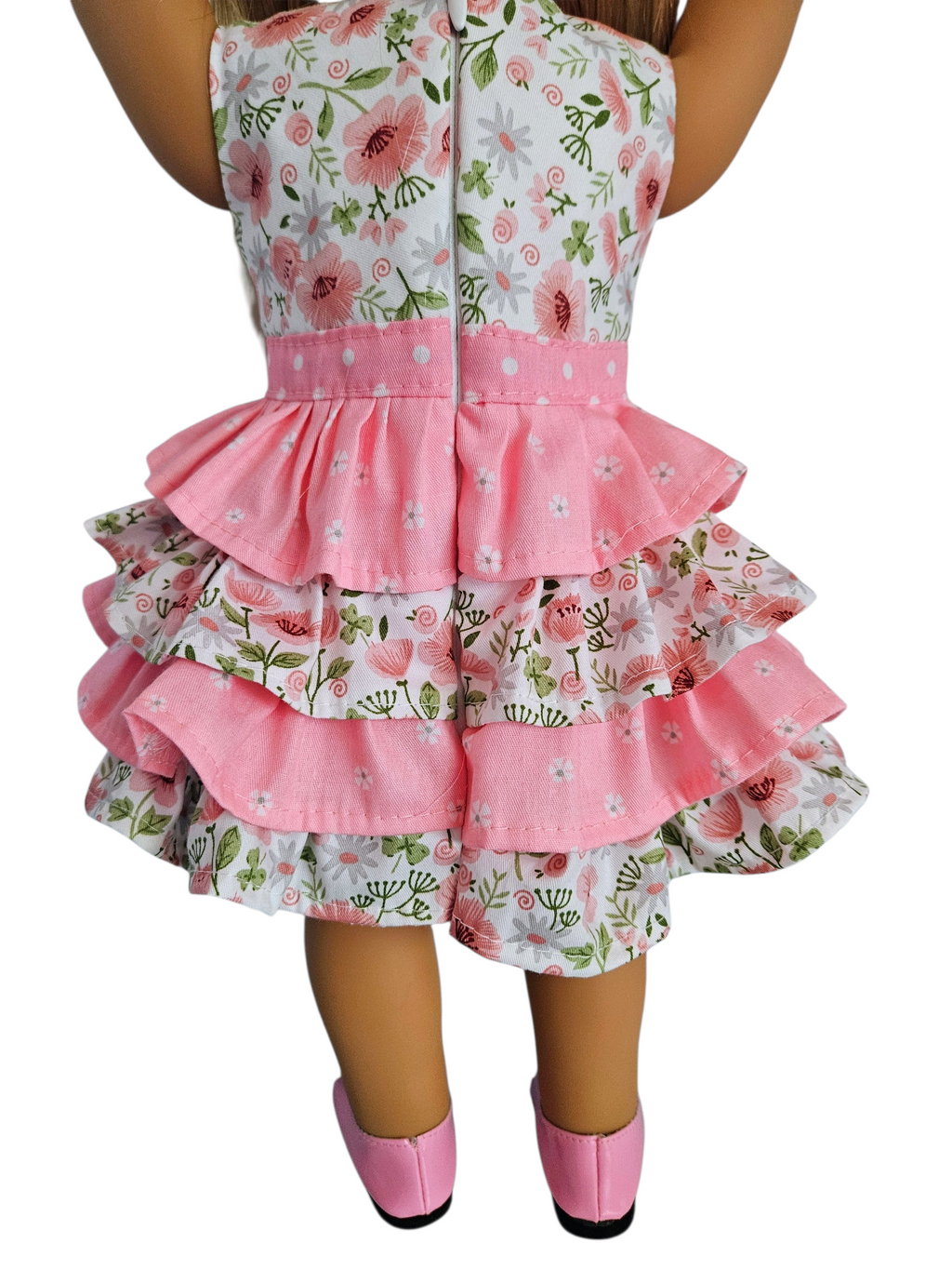 18 inch doll Pink & White Ruffle Dress