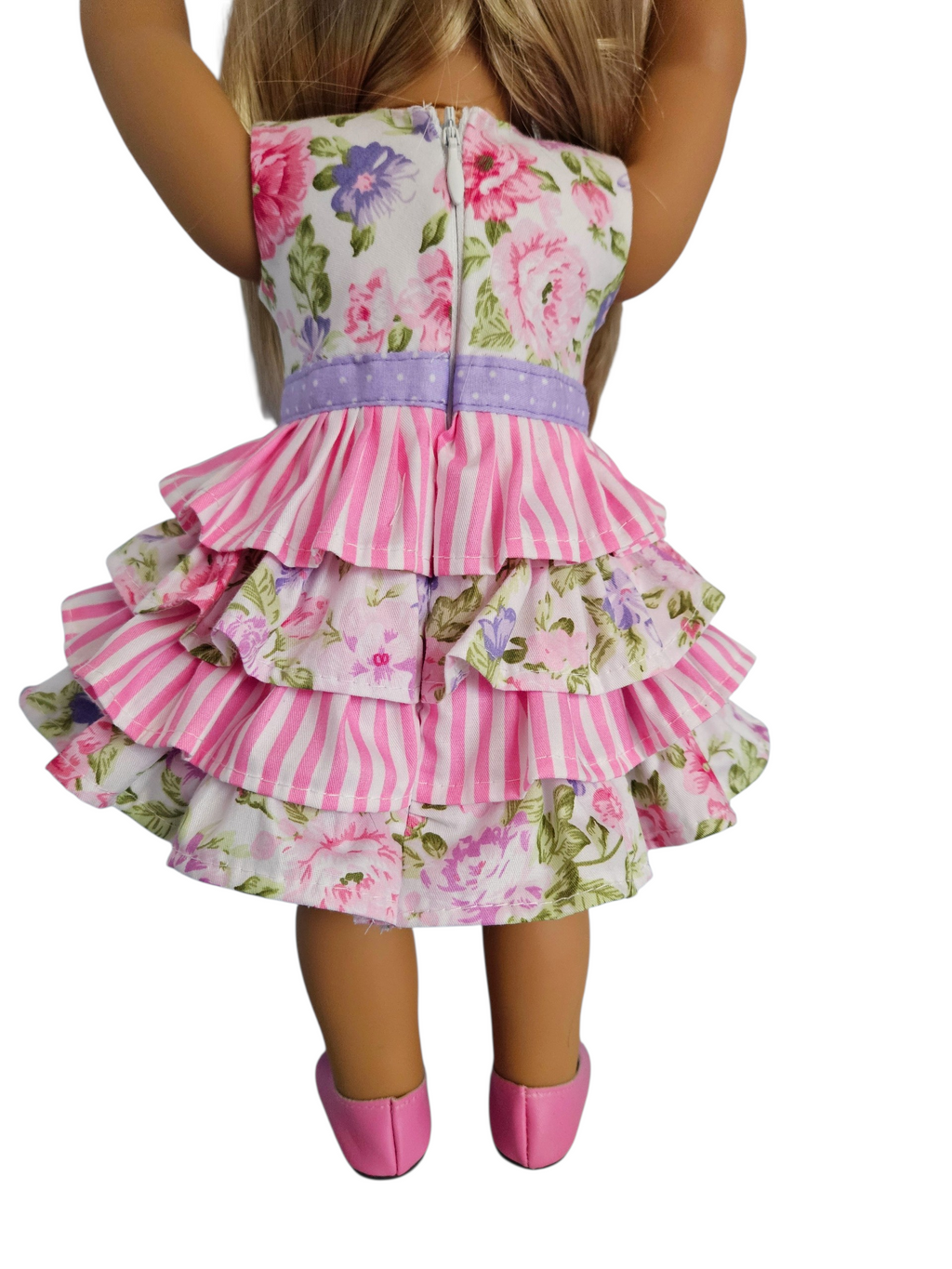 18 inch doll Pink & Purple Ruffle Dress