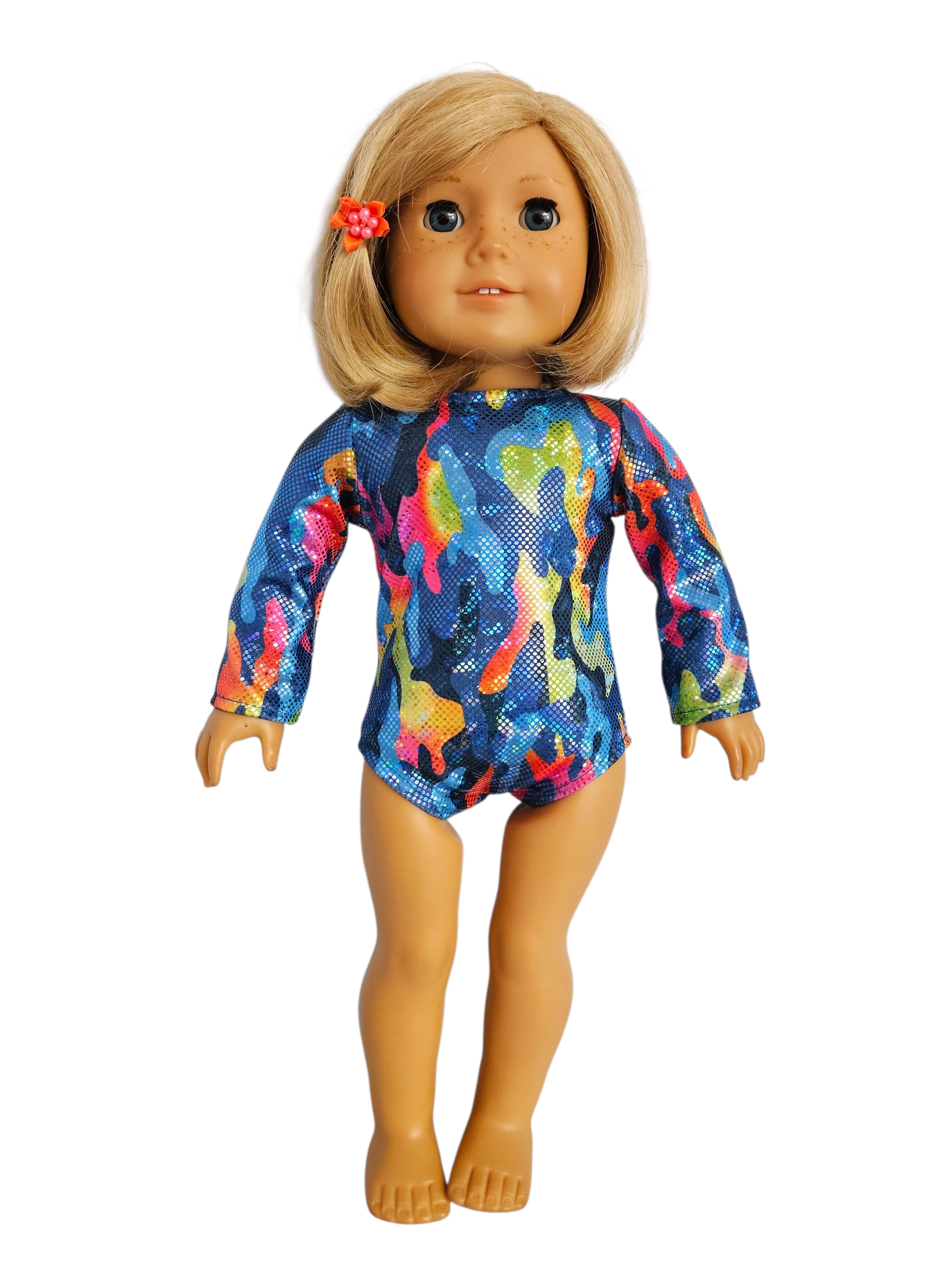 18 inch doll Bright Blue Print Gymnastic Leotard