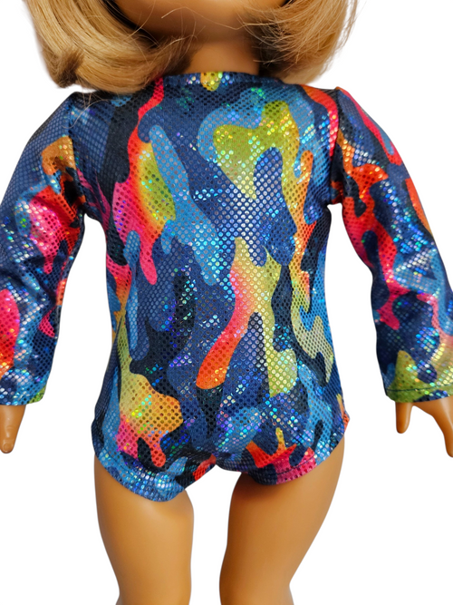 18 inch doll Bright Blue Print Gymnastic Leotard