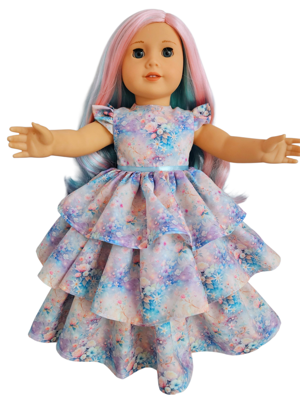 18 inch doll Pastel Floral Ruffled Gown