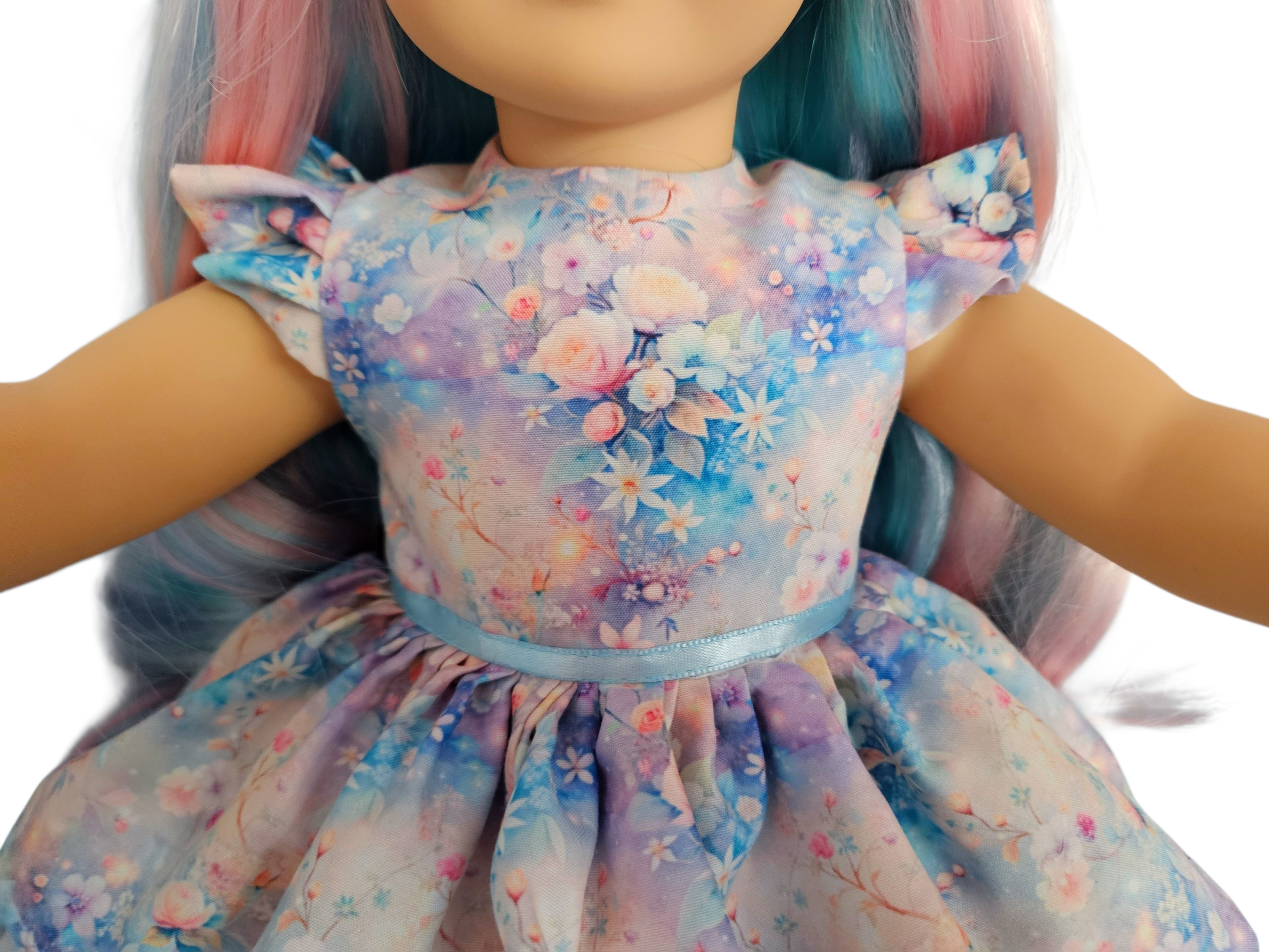 18 inch doll Pastel Floral Ruffled Gown